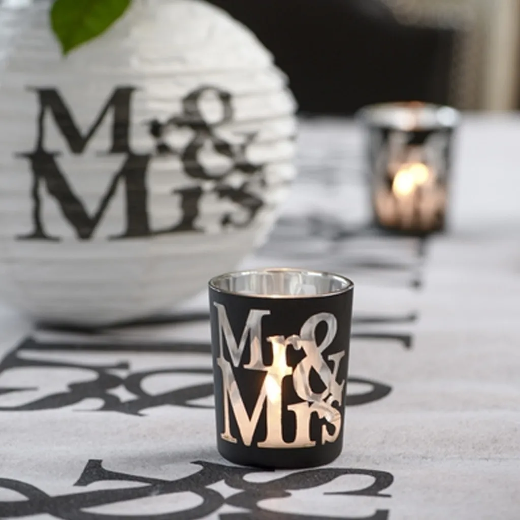 2 Teelichtgläser "Mr & Mrs" Schwarz
