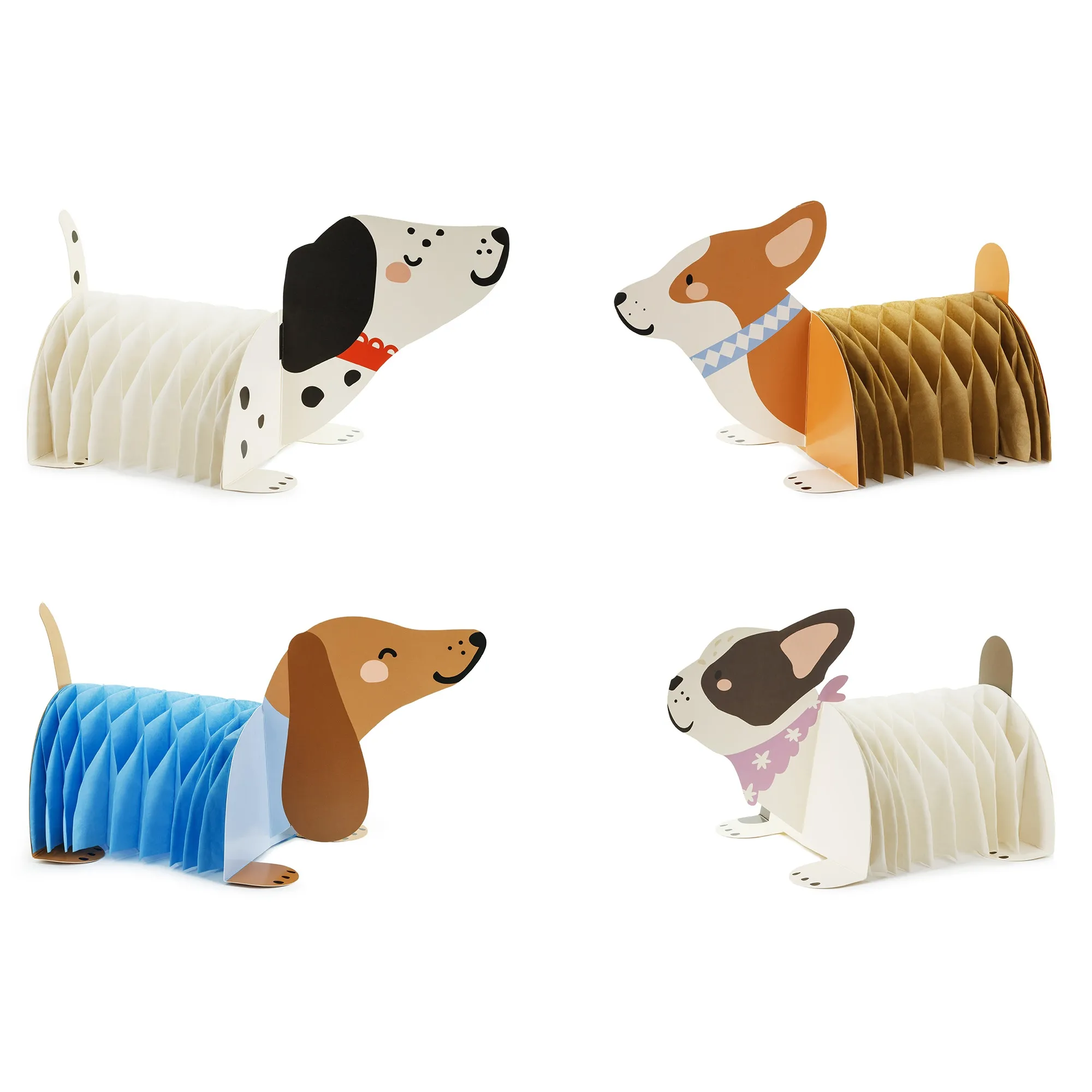 4 Papier-Waben Dekorationen "Hunde"