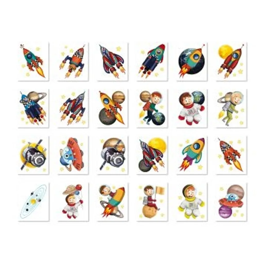 Weltraum - 24 Mini-Tattoos "Rakete & Planeten"