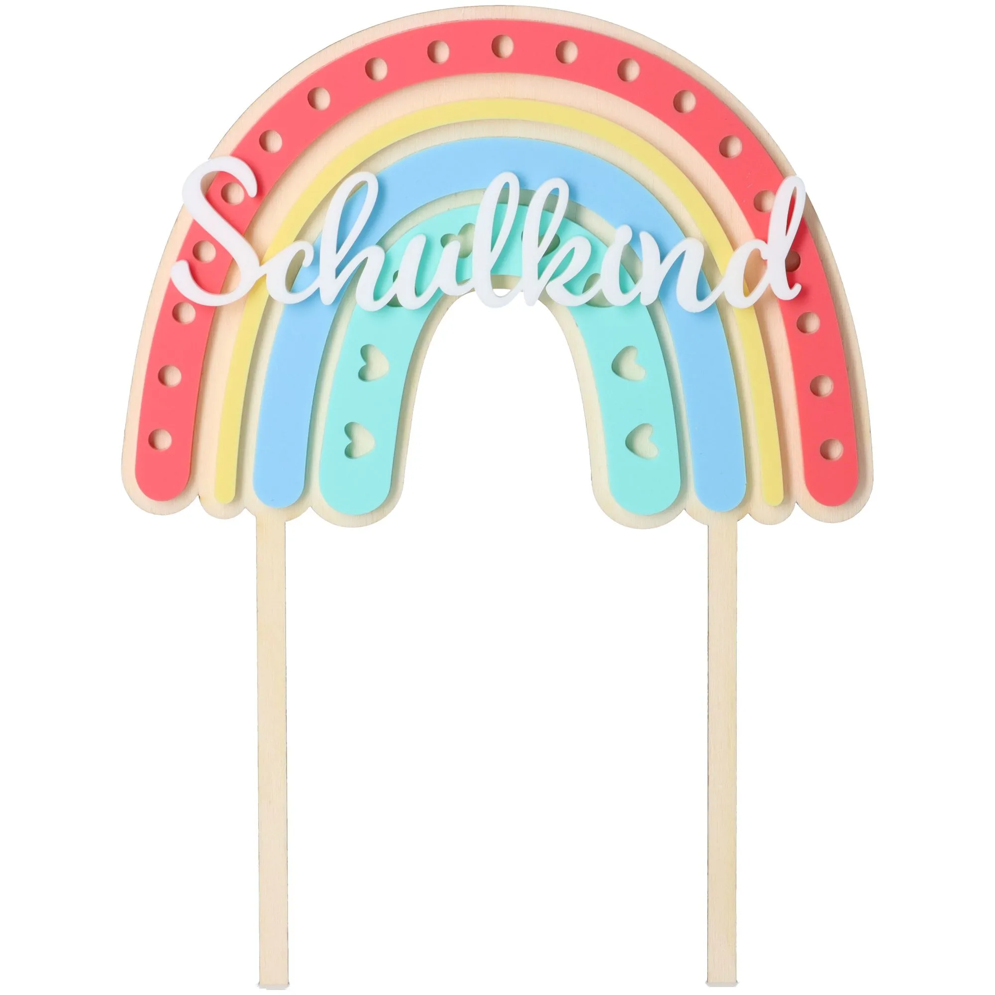Cake Topper Regenbogen "Schulkind" Herz aus Holz & Acryl