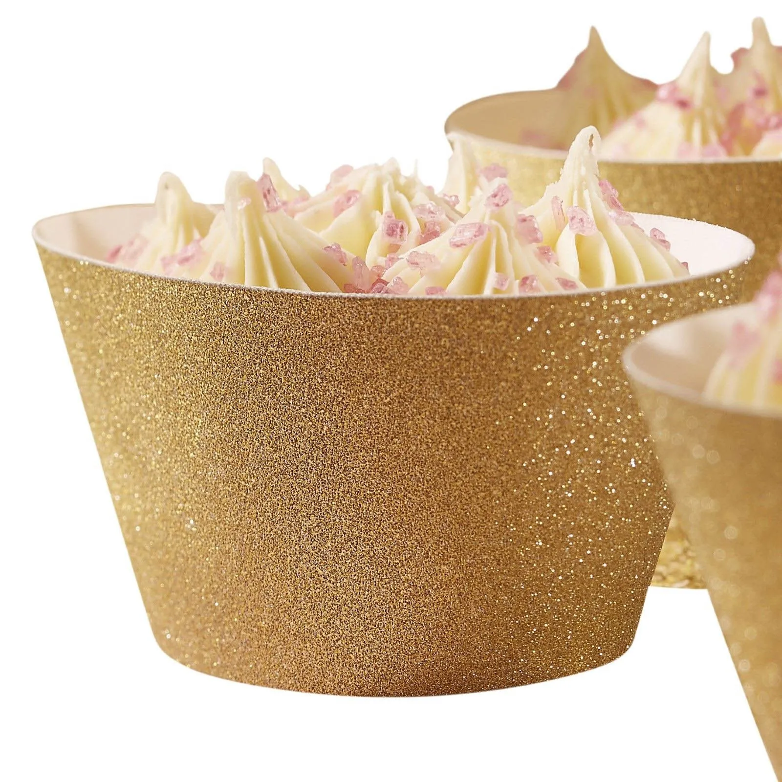 10 Cupcake Wraps Gold Glitzer
