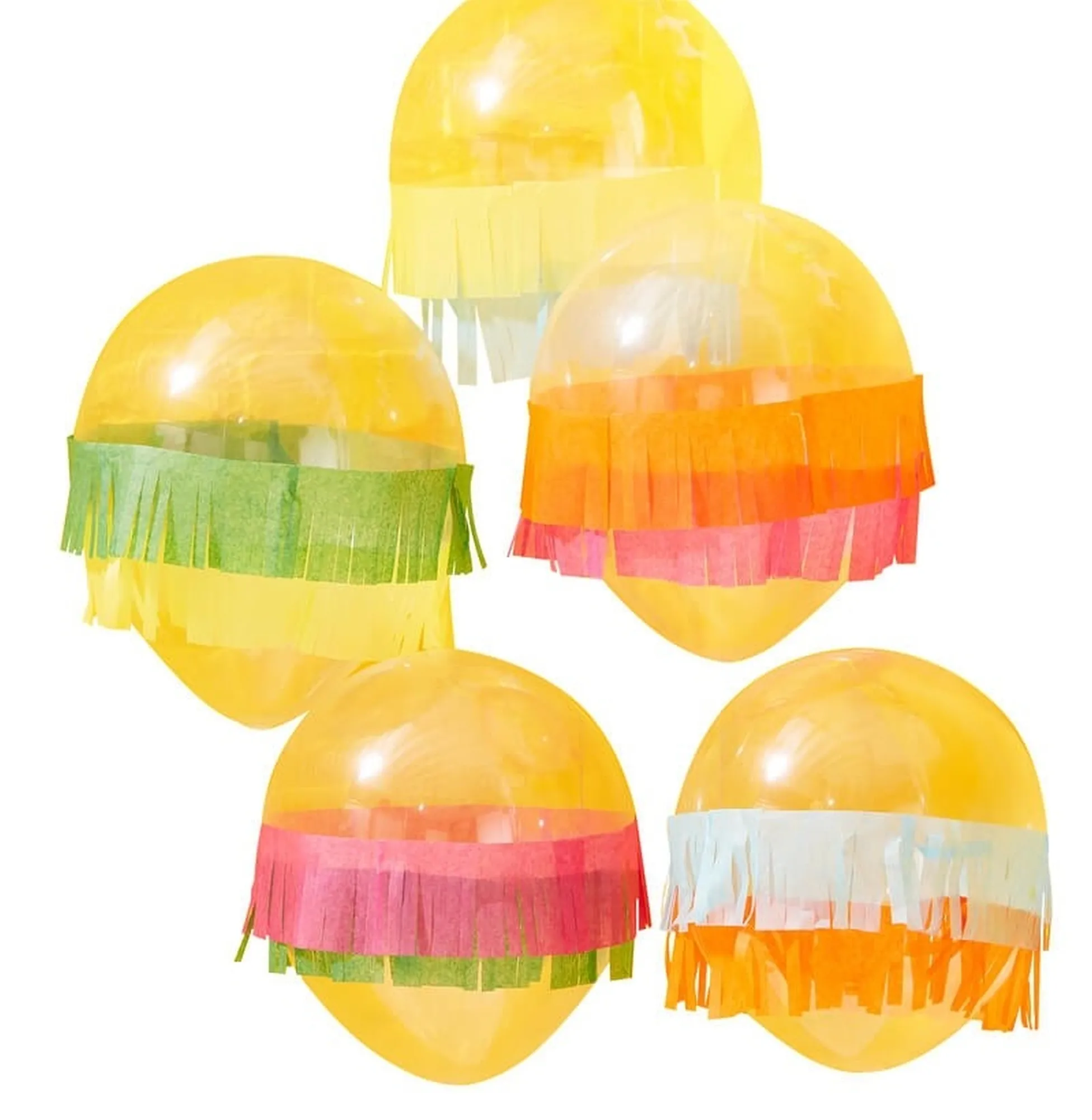 Mexiko Party 5 Ballons klar mit 10 Papierfransen verschiedene Farben Ø 30cm