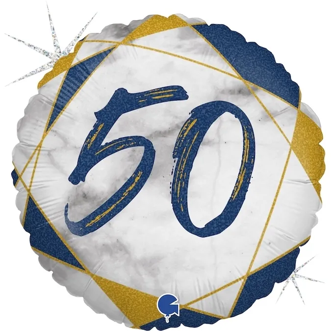 Folienballon "50" Blau, marmoriert 45 cm