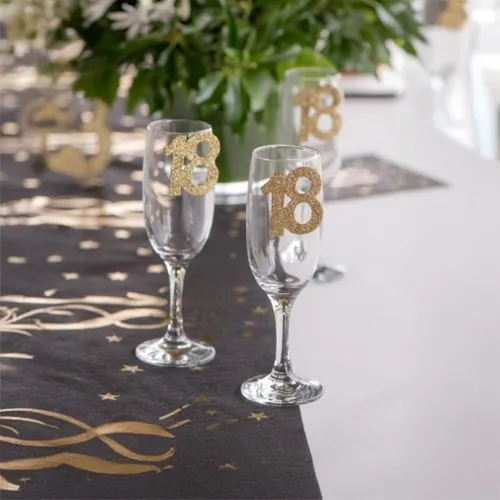 champagne flute, gläser, gold glitter, party decor, hochzeits tischdeko