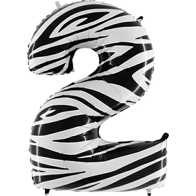 Folienballon Zahl 2 Zebra 100 cm