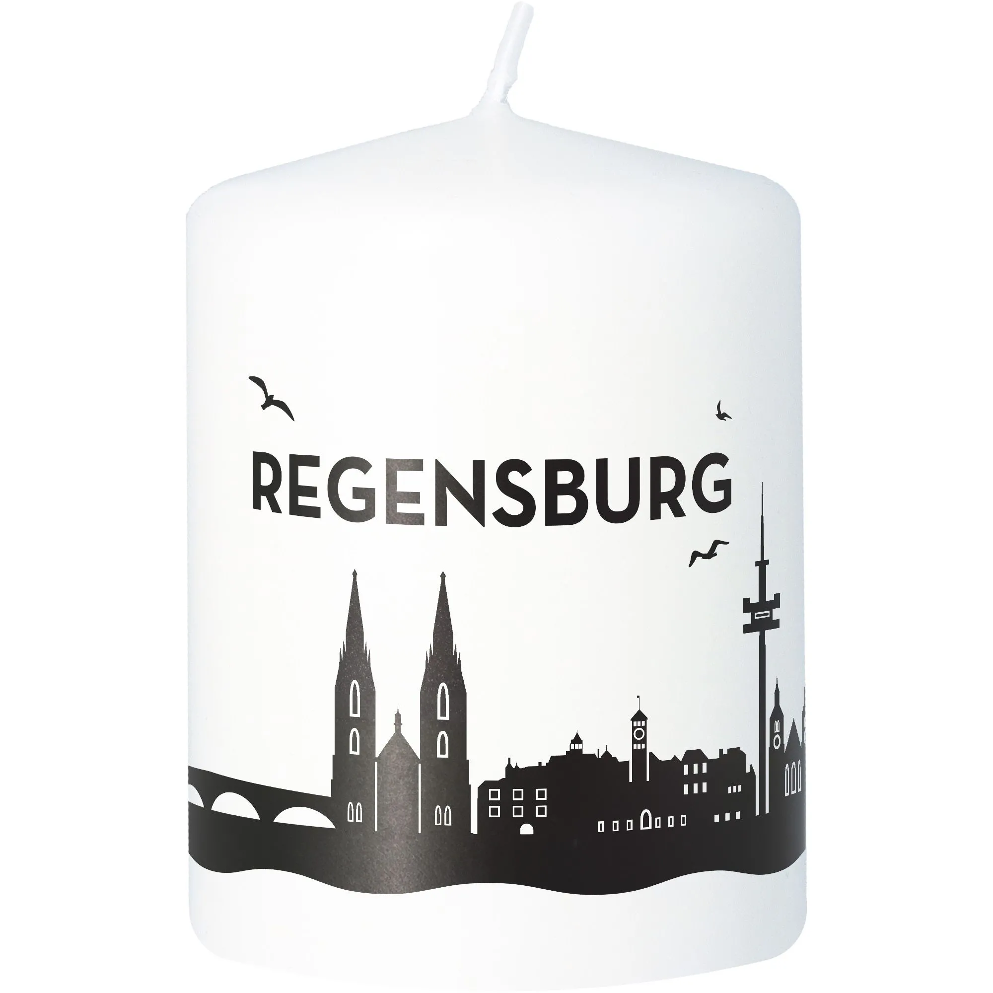 Stumpenkerze Skyline Regensburg Weiß