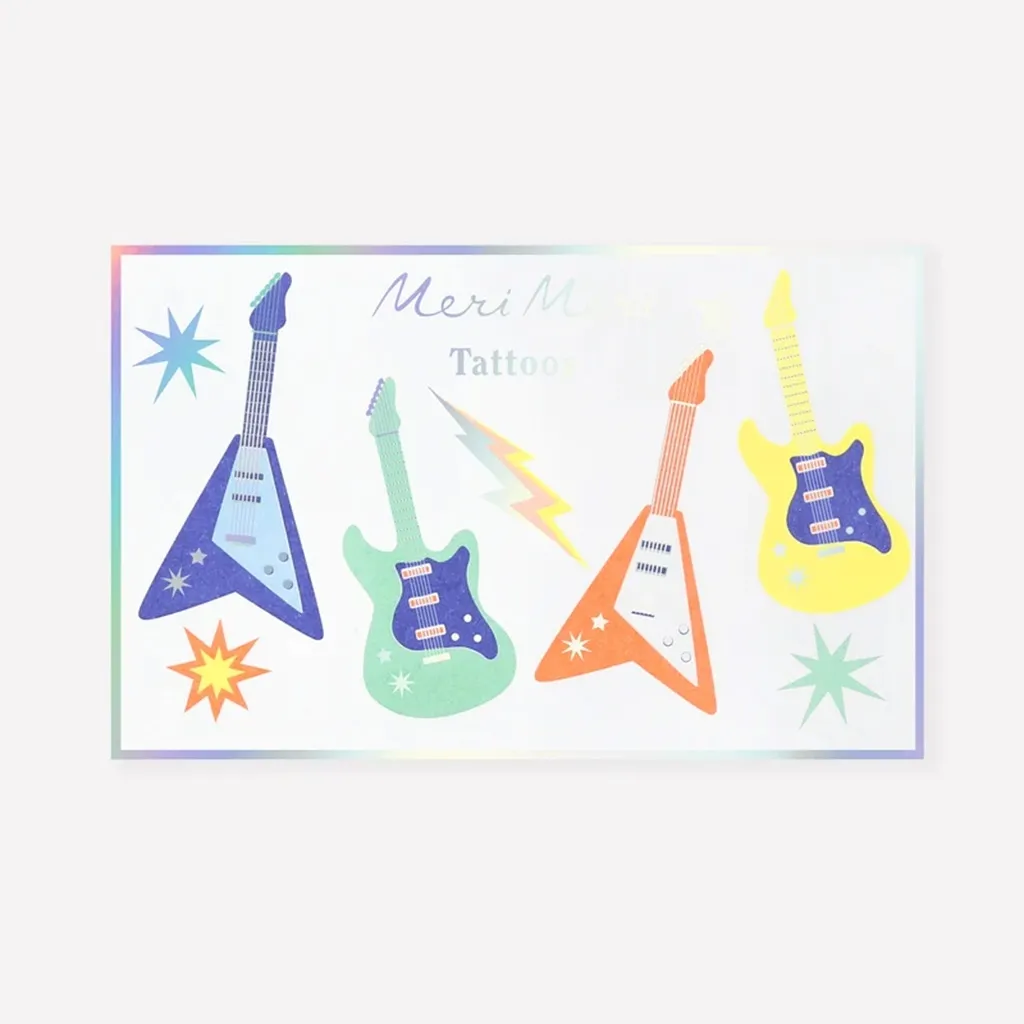 Gitarre, E-Gitarre, Tattoo-Set, Holographic, Pastellfarben