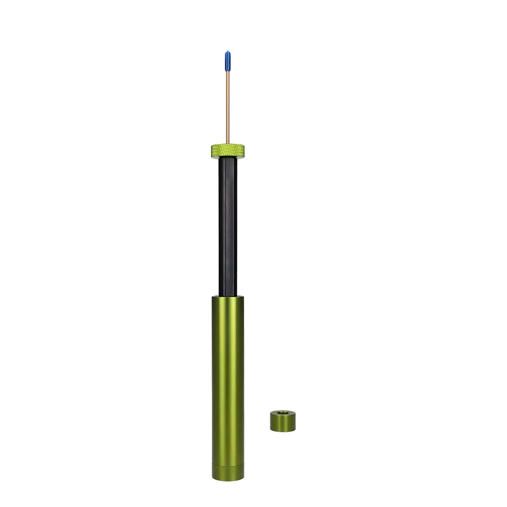 airless syringe, syringe, green body, threaded cap, needle tip