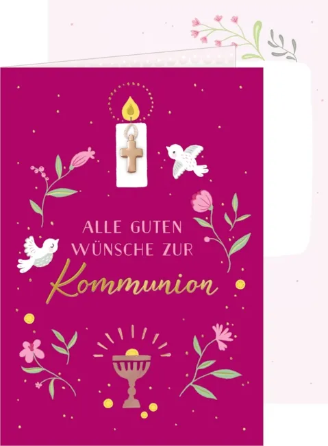 Grußkarte -  "Alle guten Wünsche zur Kommunion", Beerenfarben