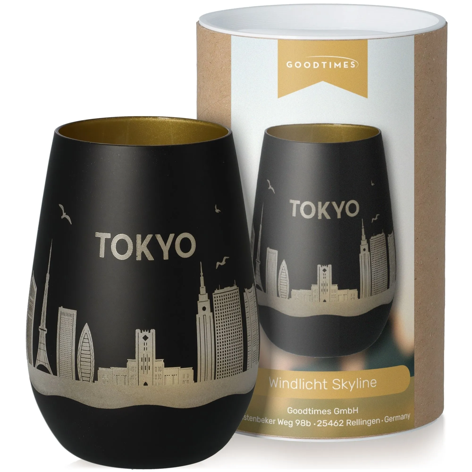 tokyo, glas, wiederverwendbar, windlicht, skyline