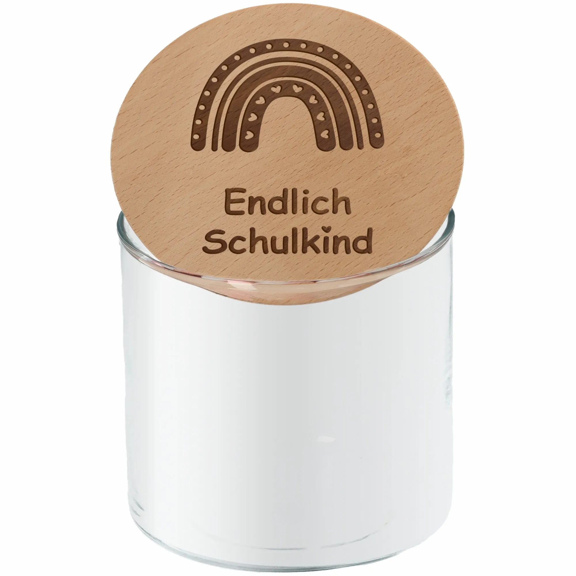 Geschenkglas "Endlich Schulkind" Regenbogen Herz 530ml