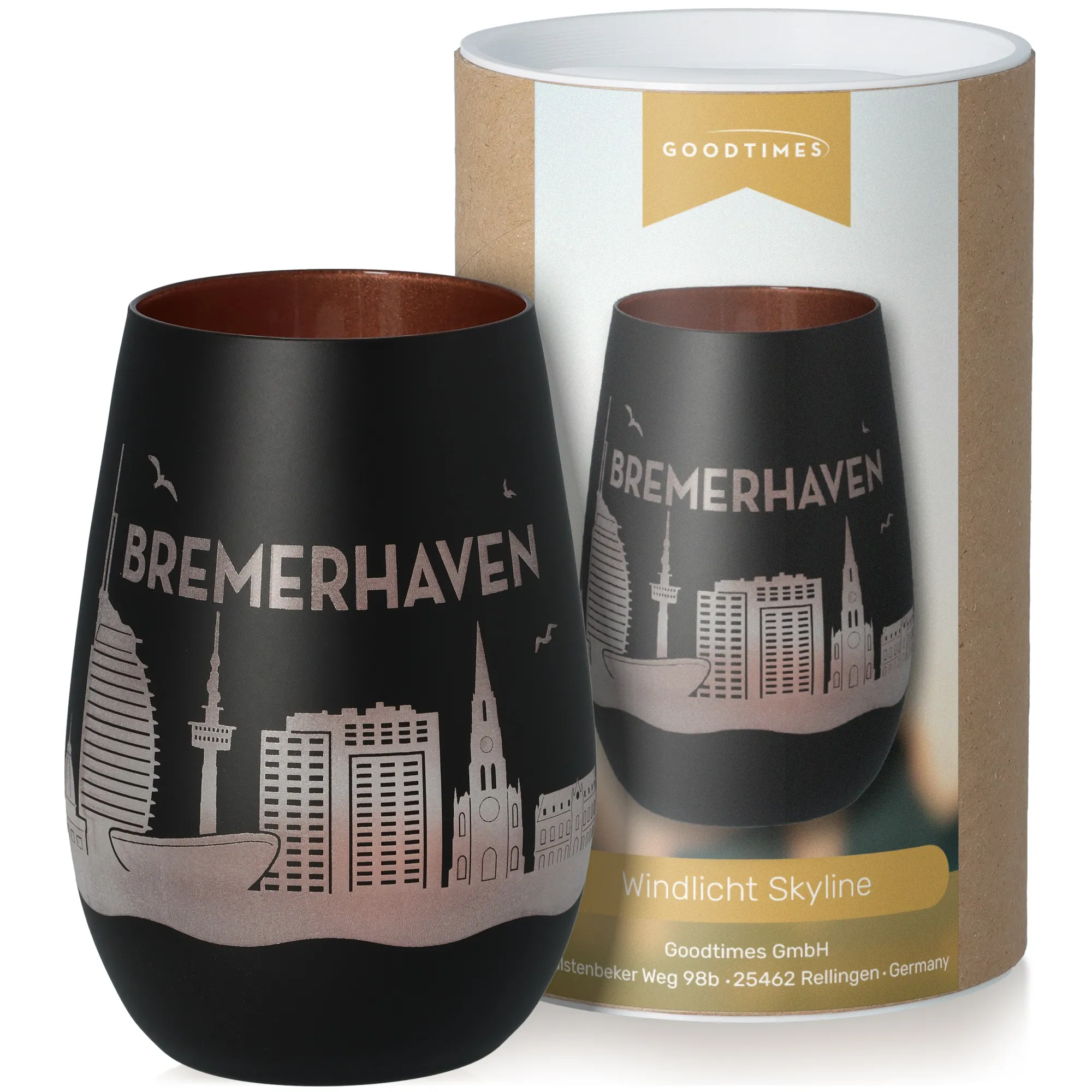 Windlicht Skyline Bremerhaven Schwarz/Bronze