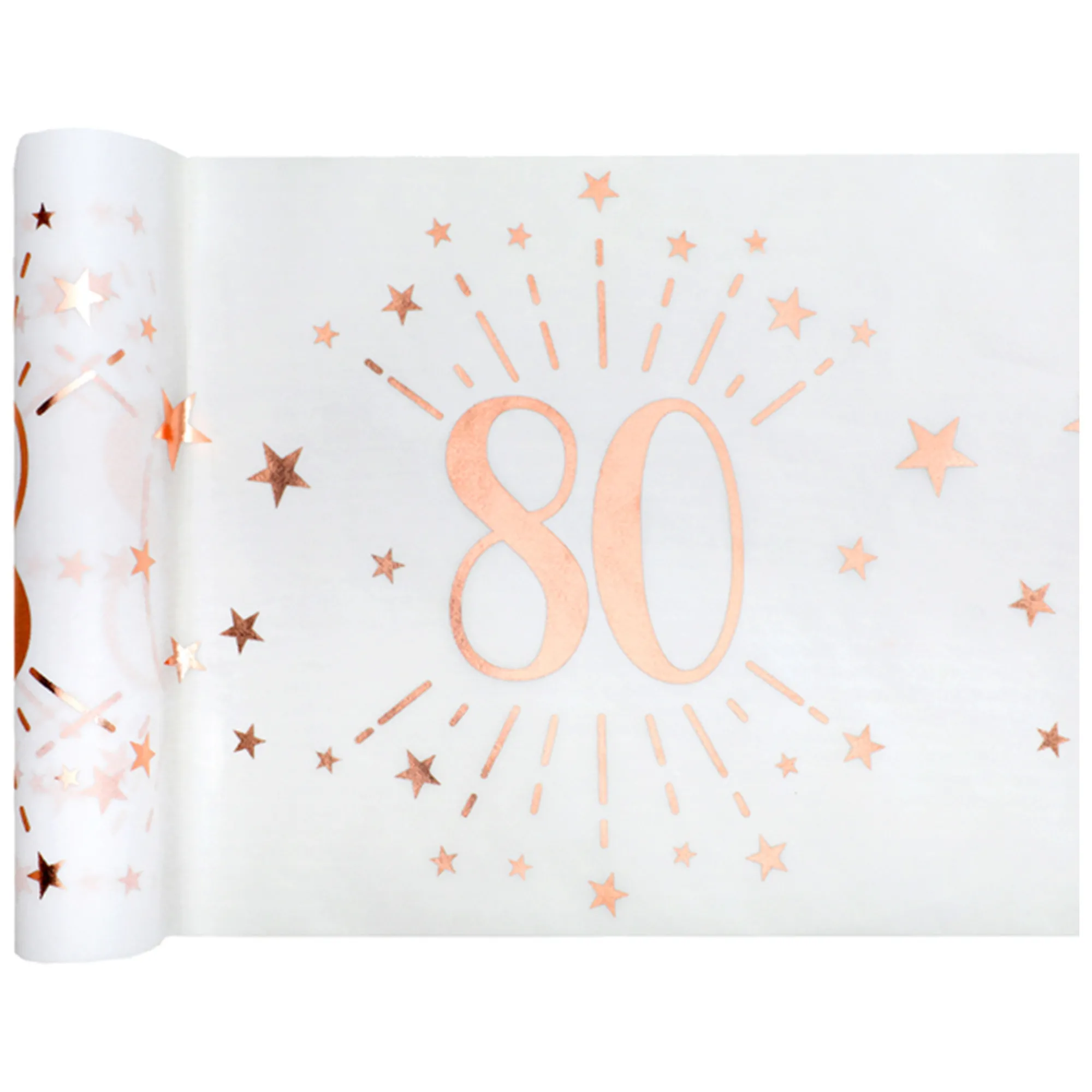 80. Geburtstag - Tischläufer, Weiß/Rosegold