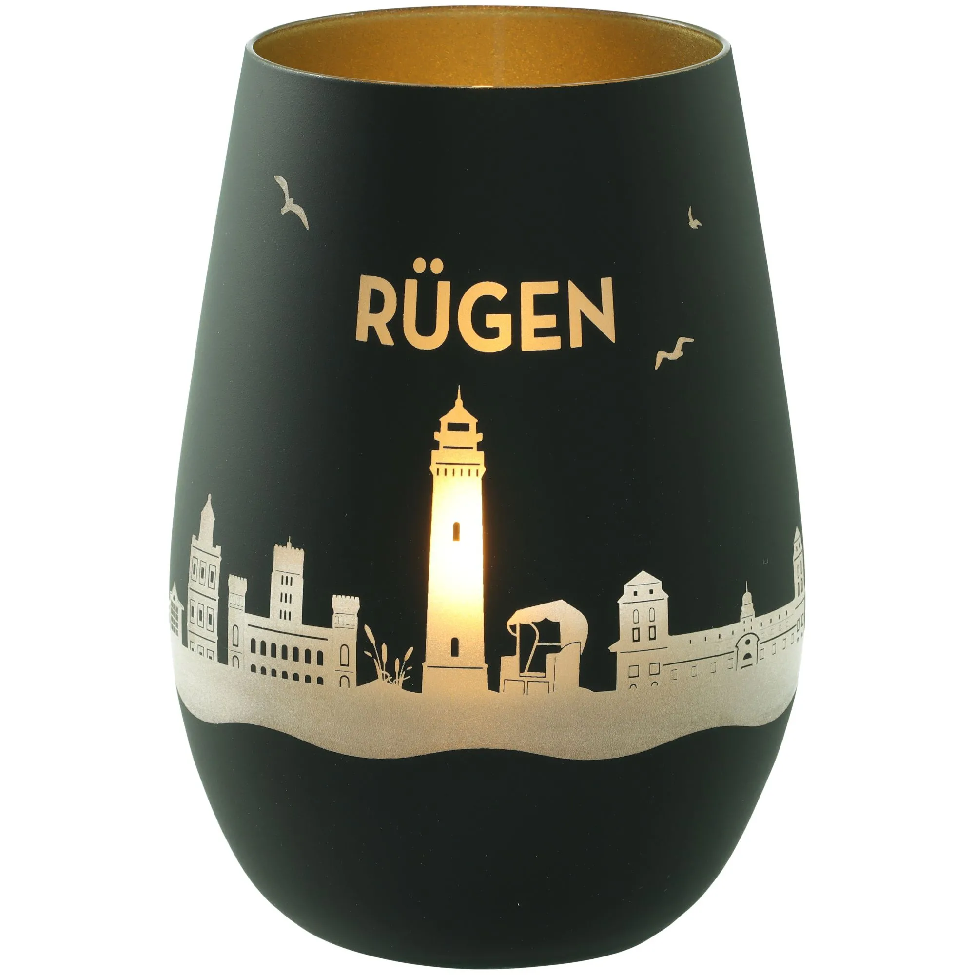 Windlicht Skyline Rügen Schwarz/Gold