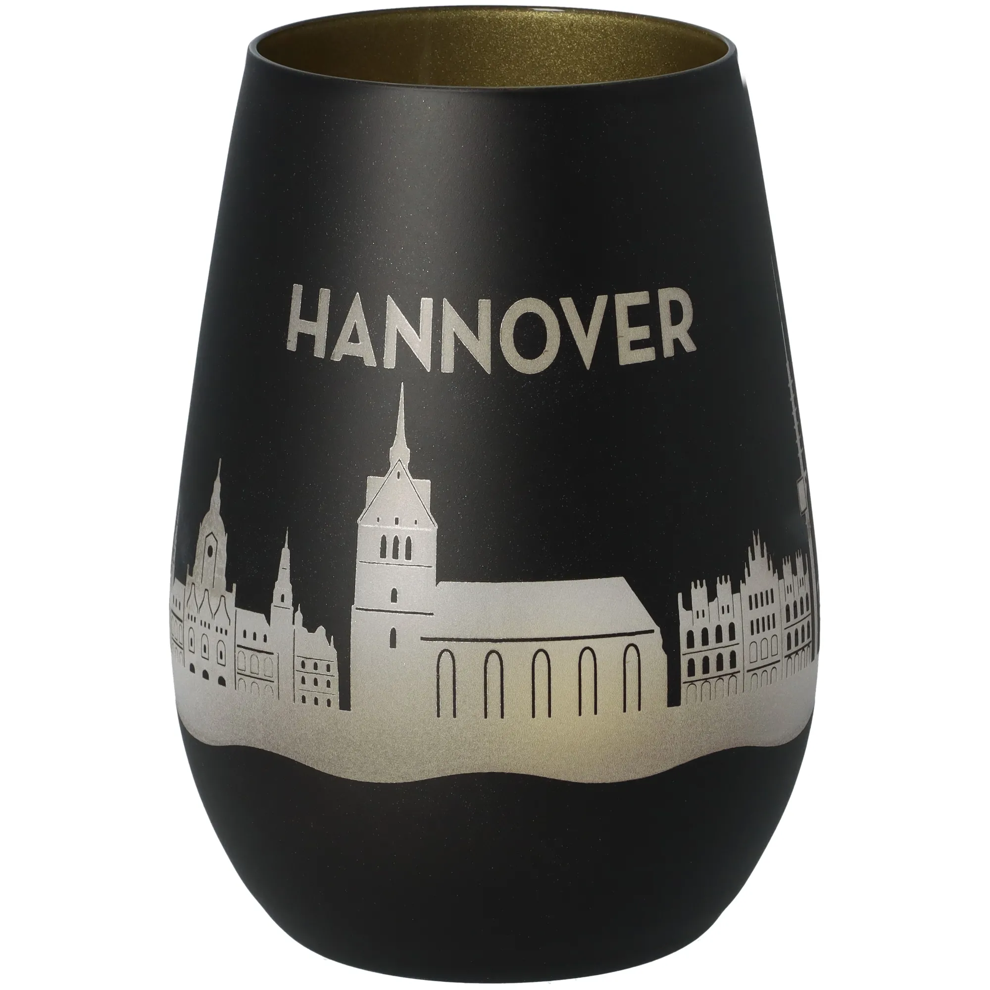 Windlicht Skyline Hannover Schwarz/Gold