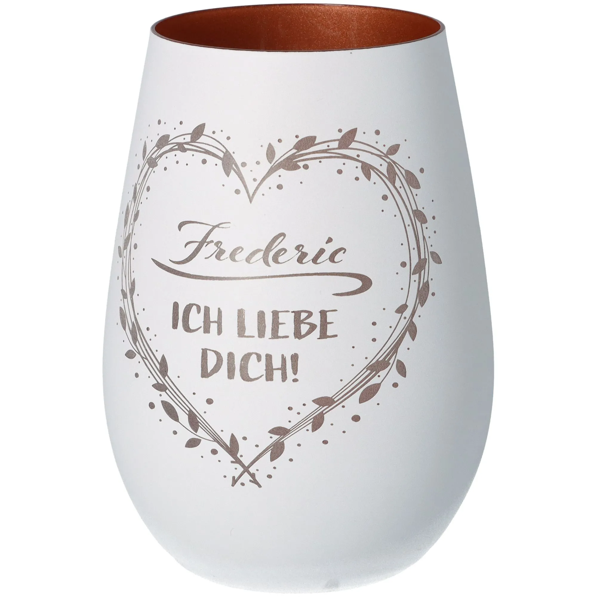 Windlicht Ich liebe dich "Name" Weiß/Bronze
