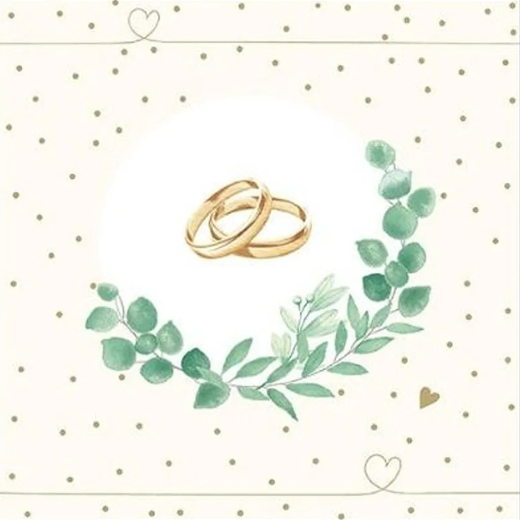 20 Servietten Hochzeit "Ringe" Creme