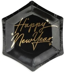 Happy New Year - 6 Mini Pappteller Schwarz & Gold