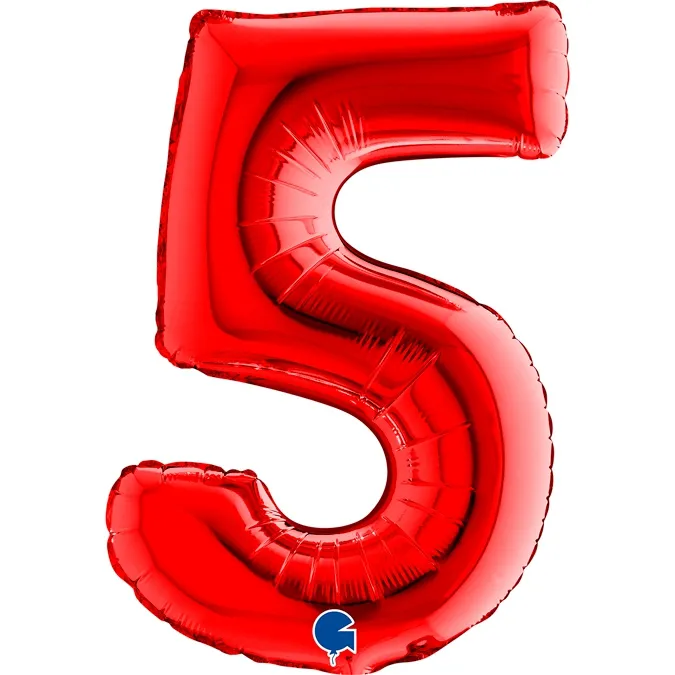 Folienballon Zahl "5" Rot, zur Luftbefüllung, 35 cm