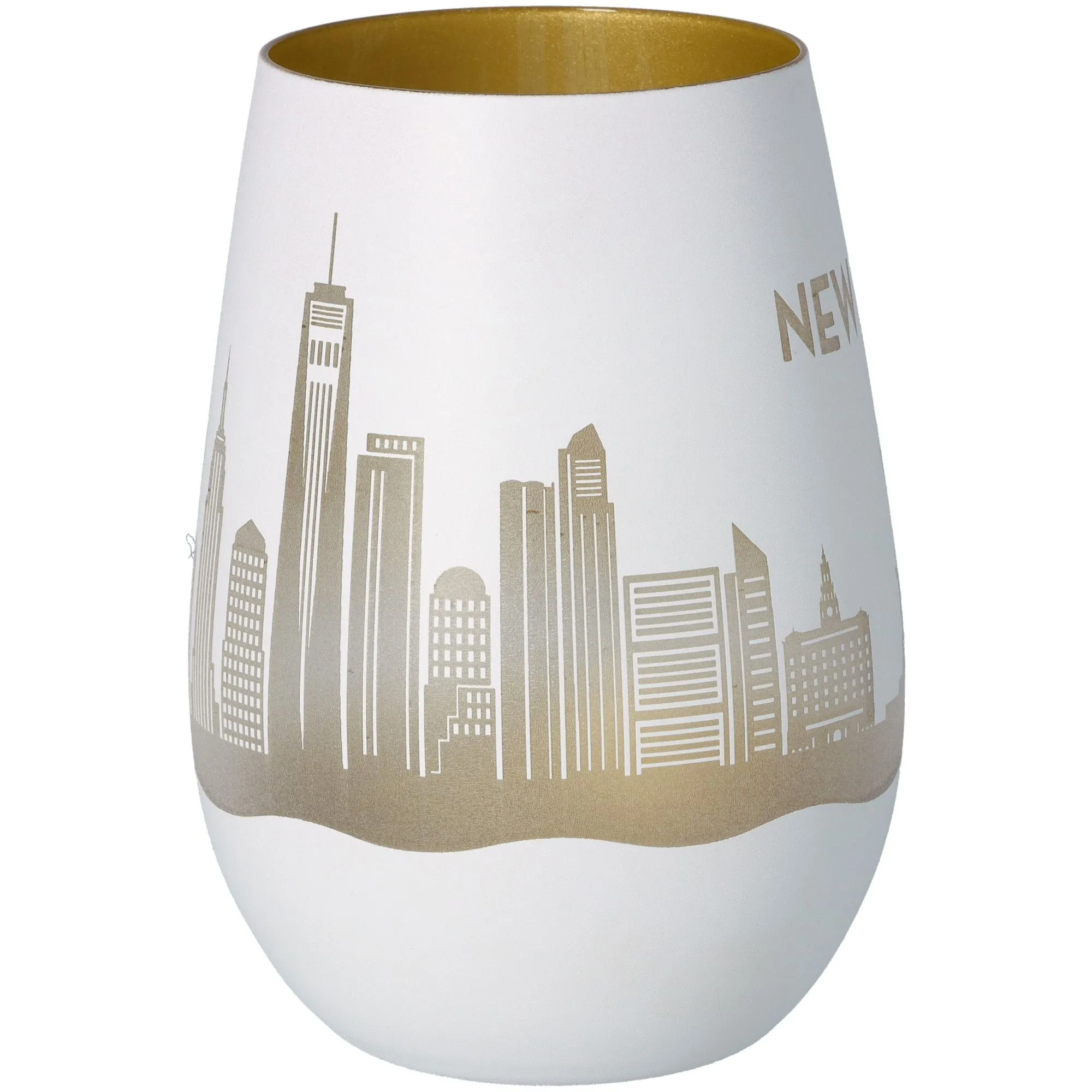 Windlicht Skyline New York Weiß/Gold