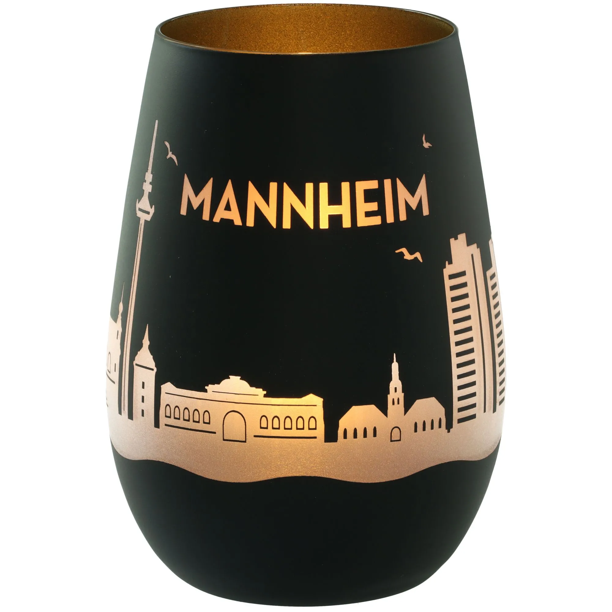 Windlicht Skyline Mannheim Schwarz/Gold