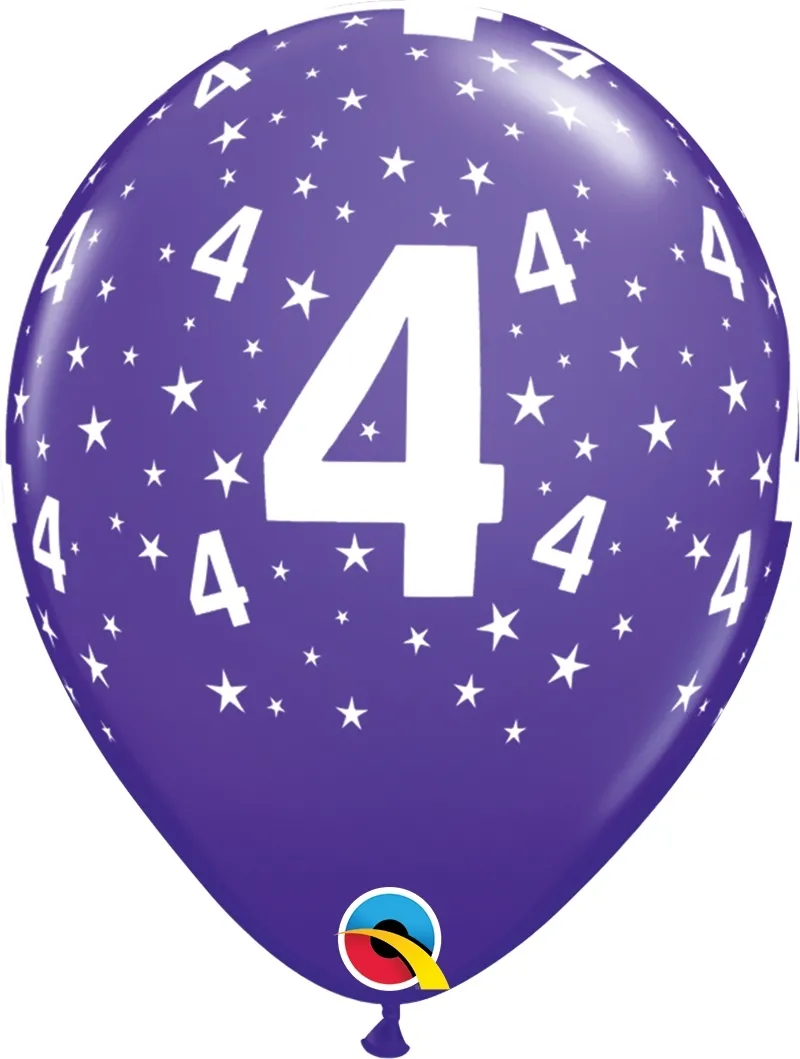Qualatex Latexballon 4. Geburtstag verschiedene Farben Ø 30cm