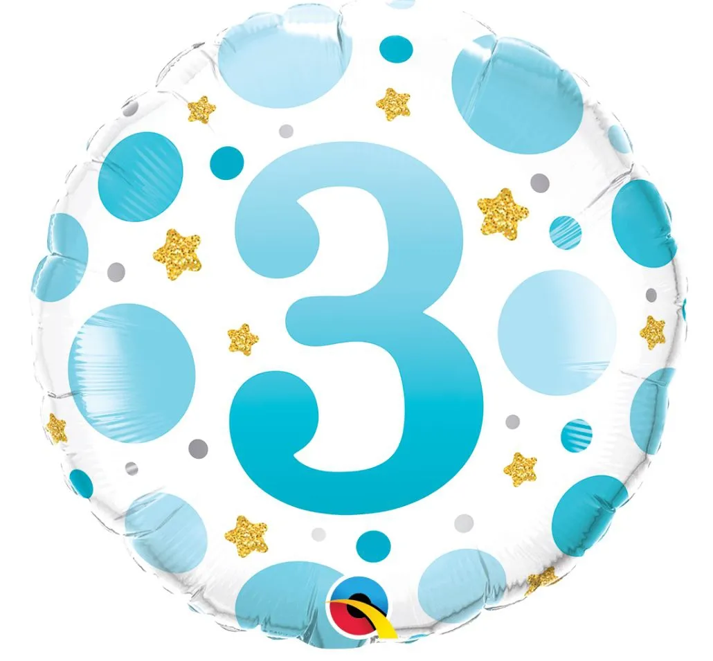 Folienballon Punkte "3" Blau 45cm