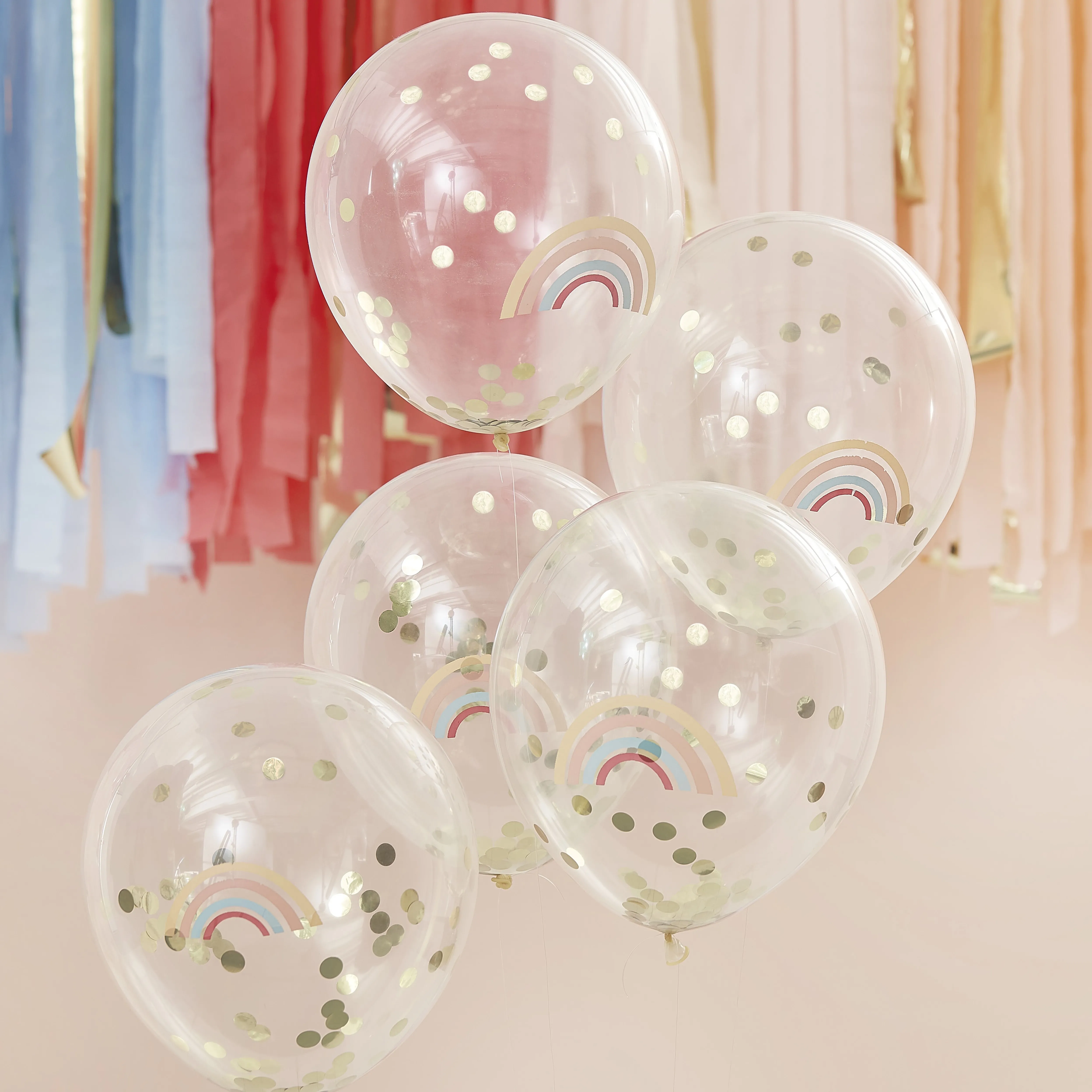 5 Konfettiballons "Regenbogen" Ø 30cm