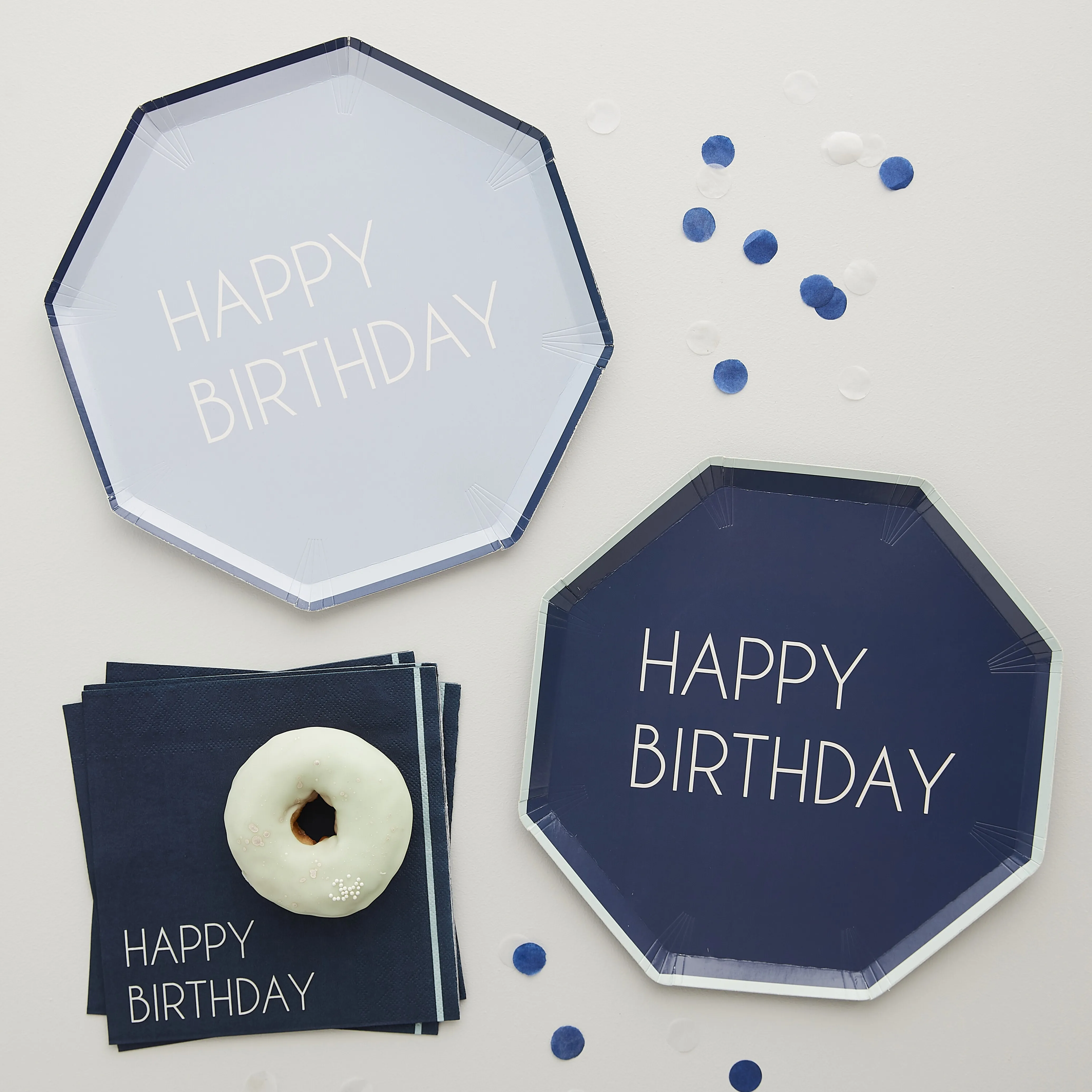 8 Pappteller "Happy Birthday", Blau 100% umweltfreundlich