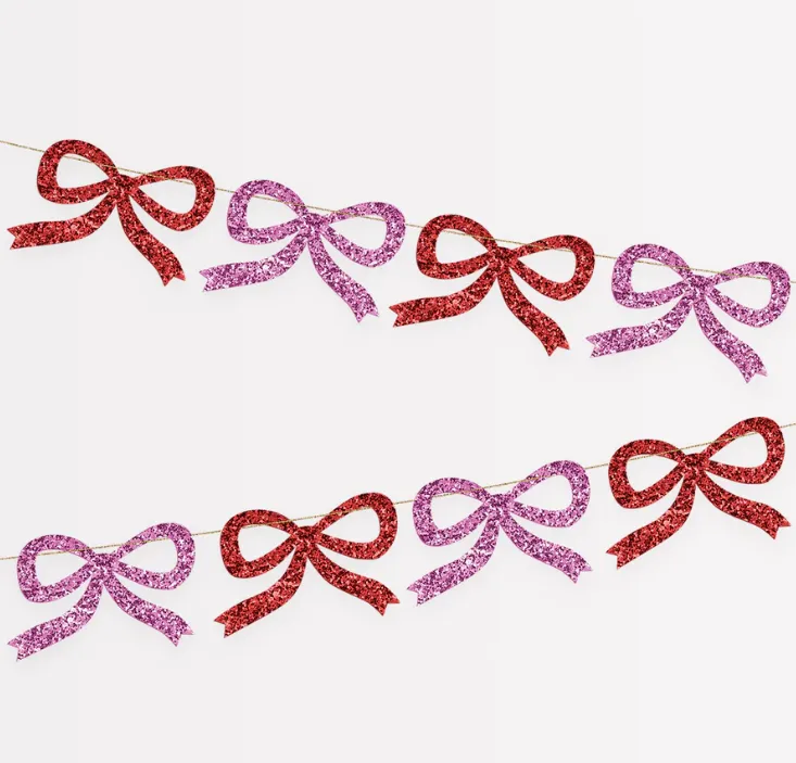 Meri Meri - Rot & Pink Glitzer Schleifen Girlande 1,8 m