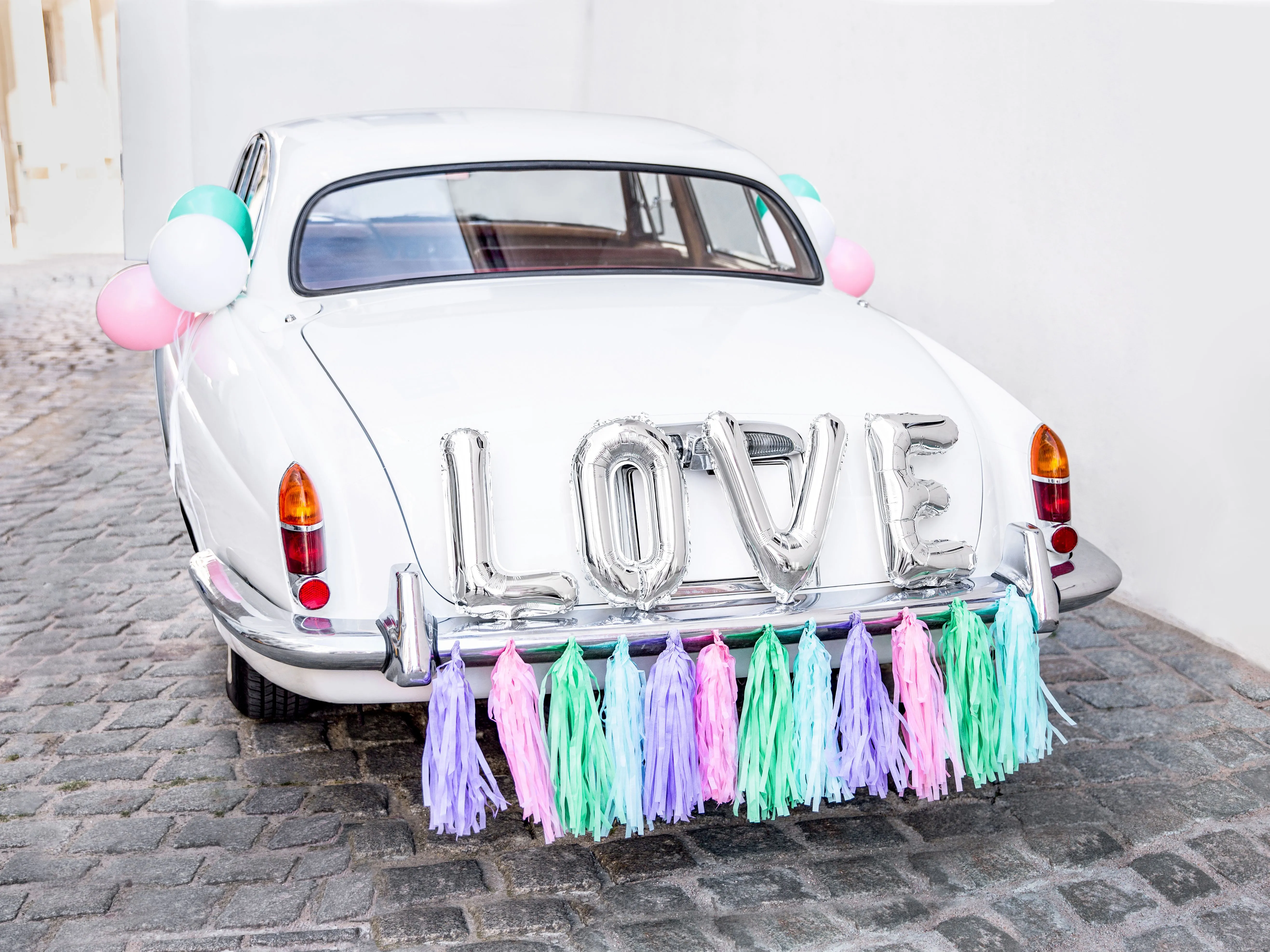 Auto Dekorationsset "LOVE", Silber/Pastell 17-teilig