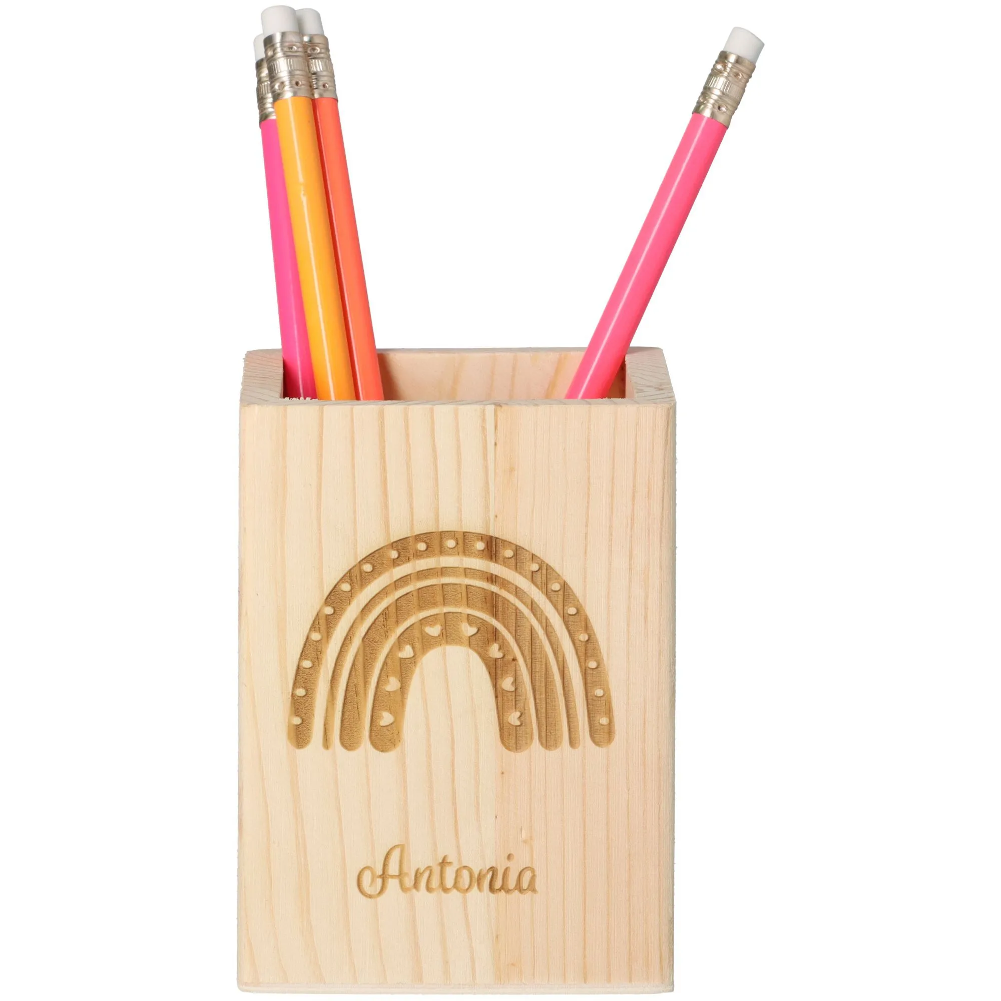 Stiftehalter Regenbogen Herz "Name" 11cm x 8cm x 8cm