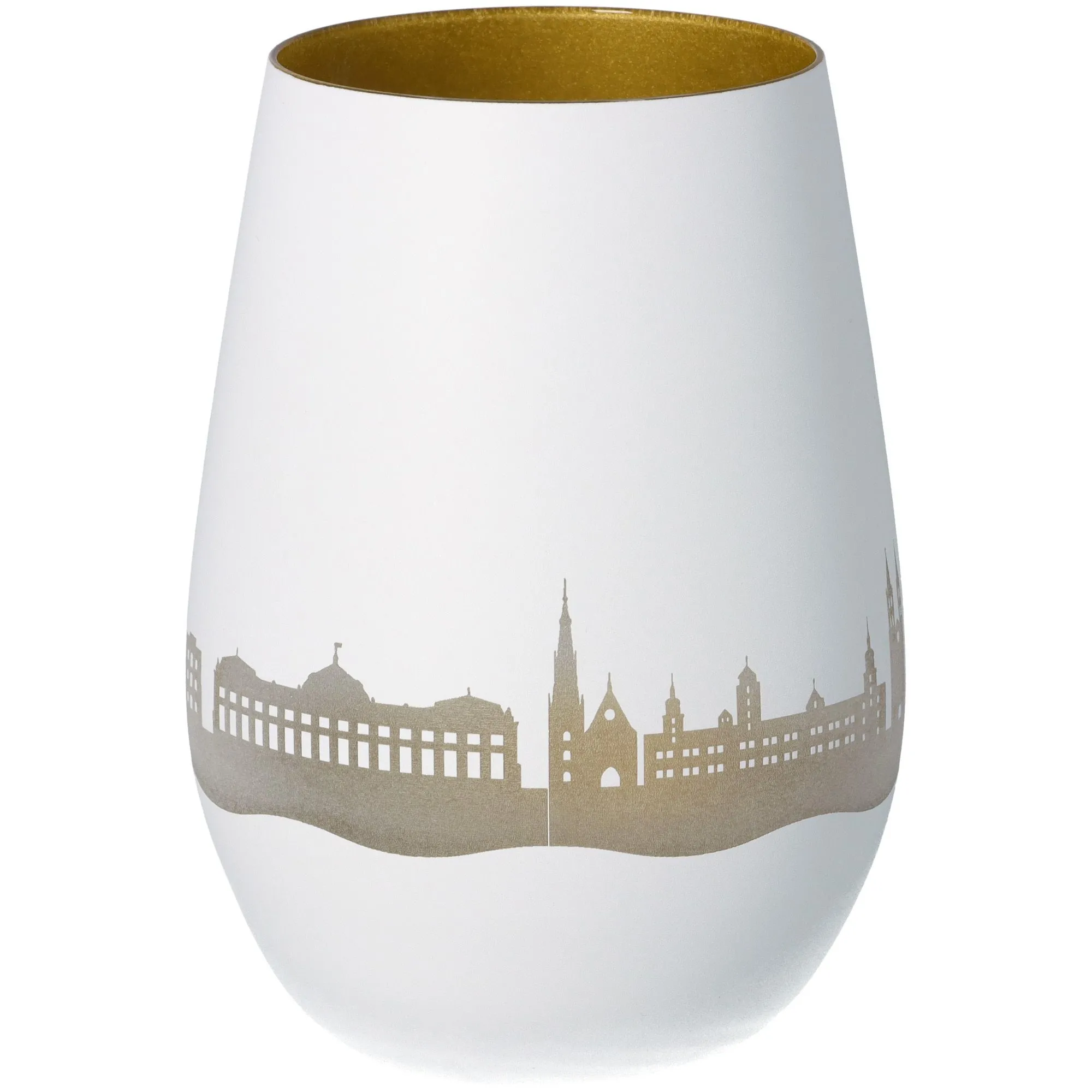 Windlicht Skyline Würzburg Weiß/Gold