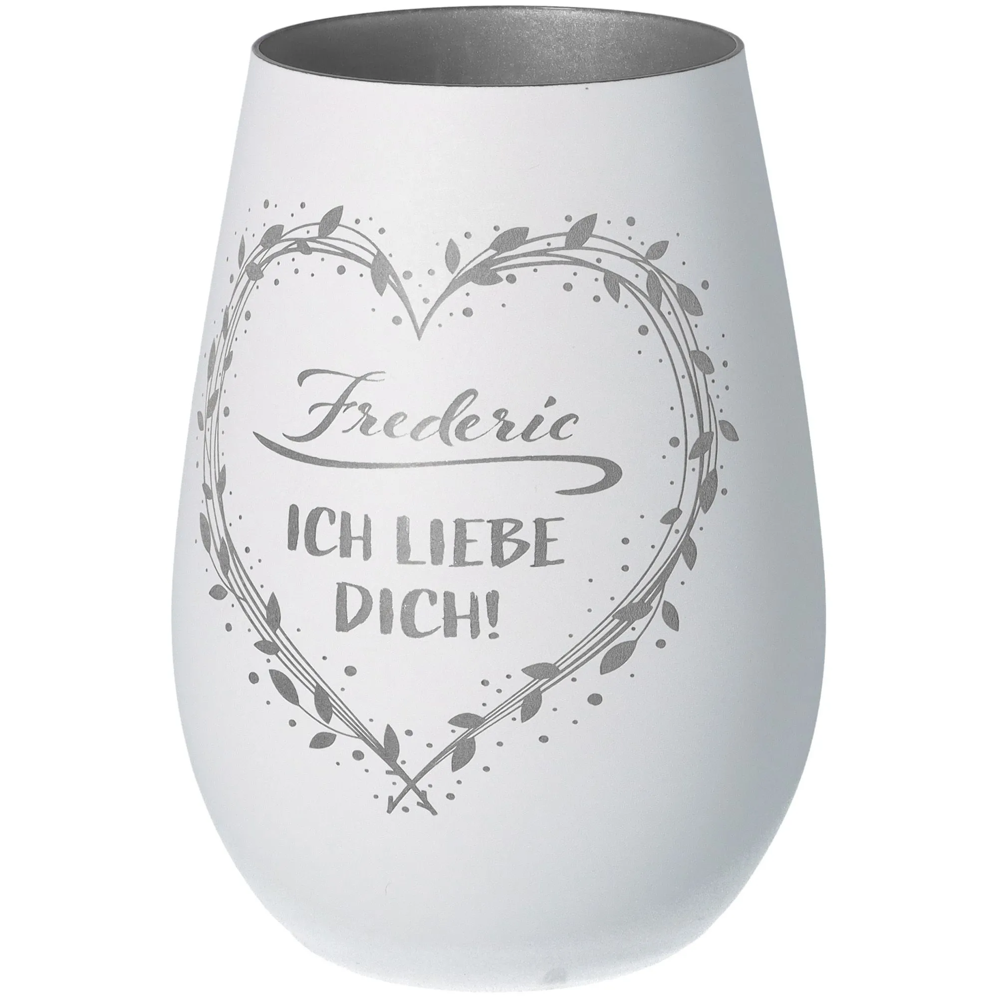 Windlicht Ich liebe dich "Name" Weiß/Silber