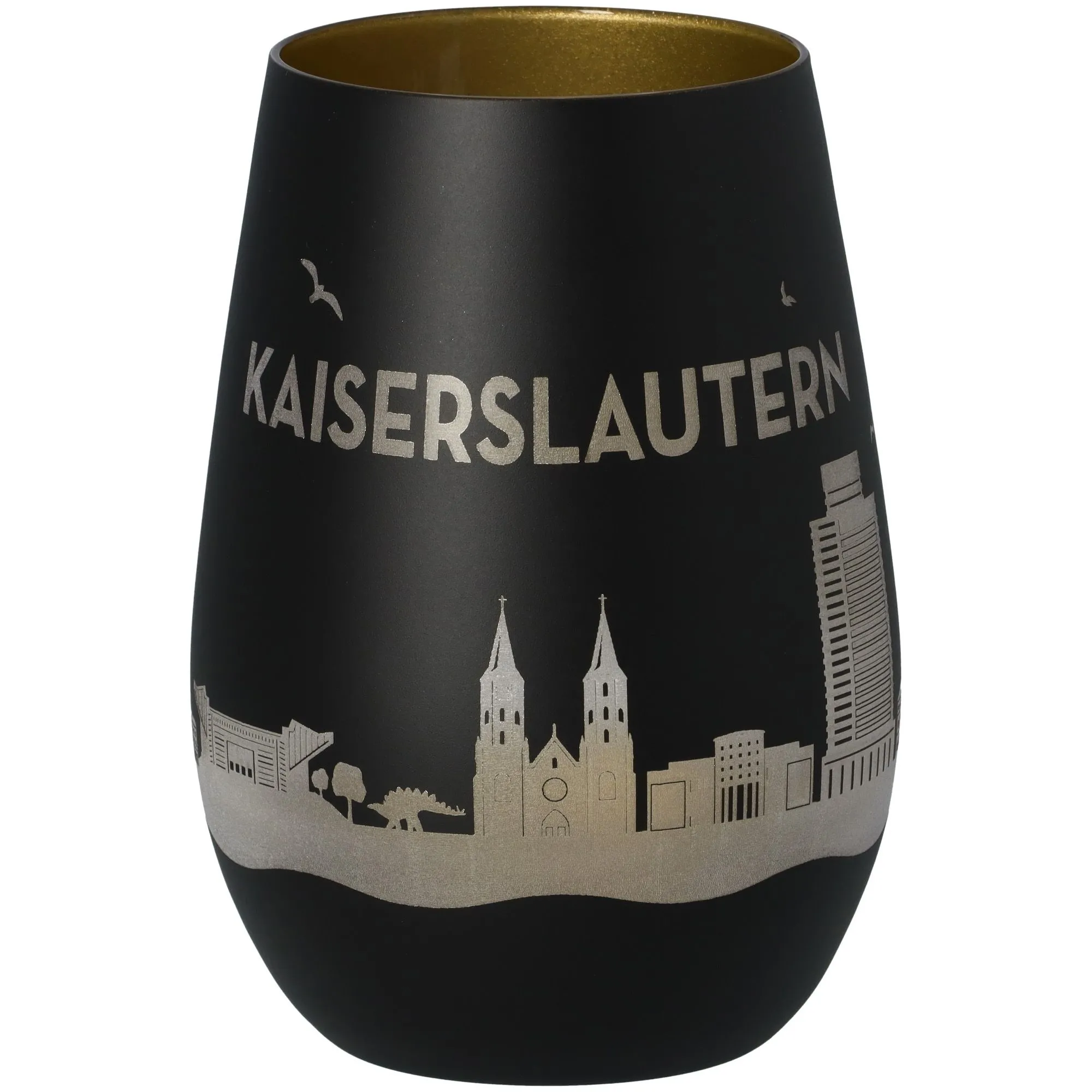 Windlicht Skyline Kaiserslautern Schwarz/Gold
