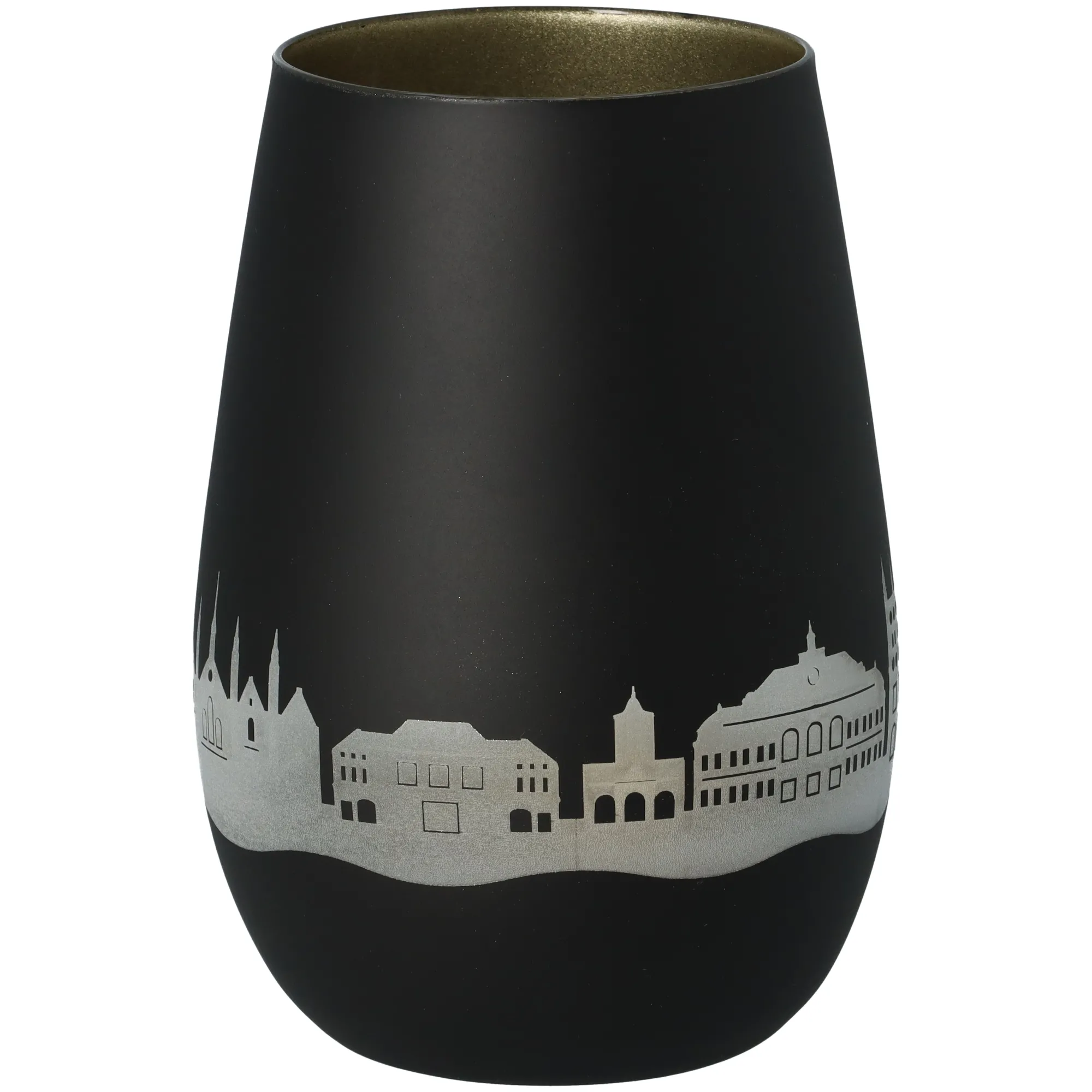 Windlicht Skyline Lübeck Schwarz/Gold