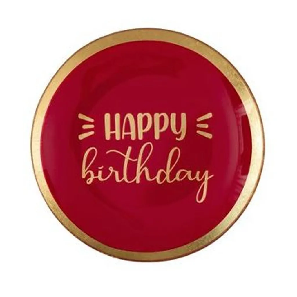 Glasteller "Happy Birthday",Pink/Gold - M