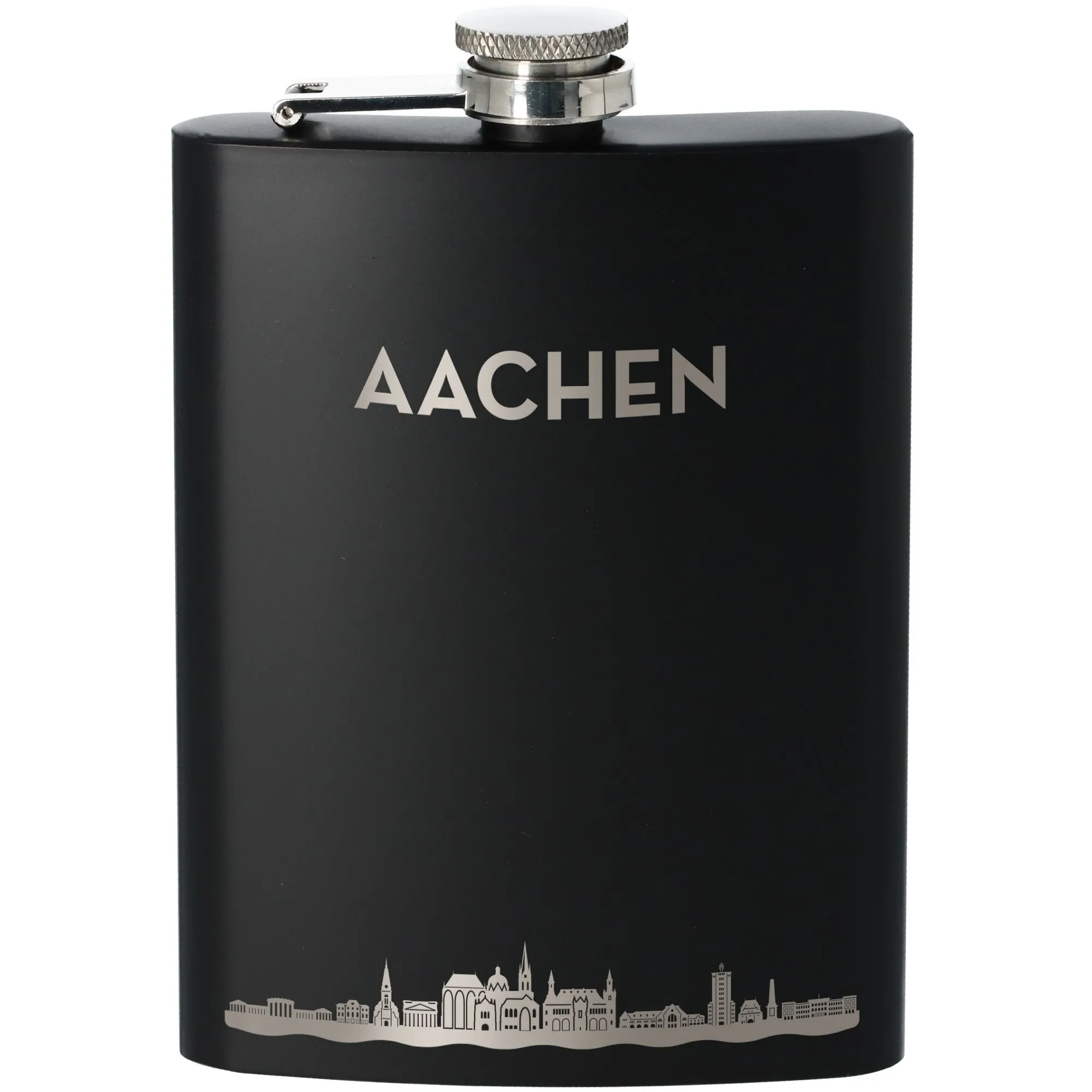 Flasche, Flachmann, Schwarz, Metall, Kapitallstadtausschnitt