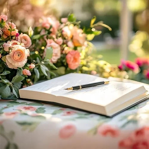 Notizbuch, Hochzeitsdeko, Blumen, Tinte, Feder
