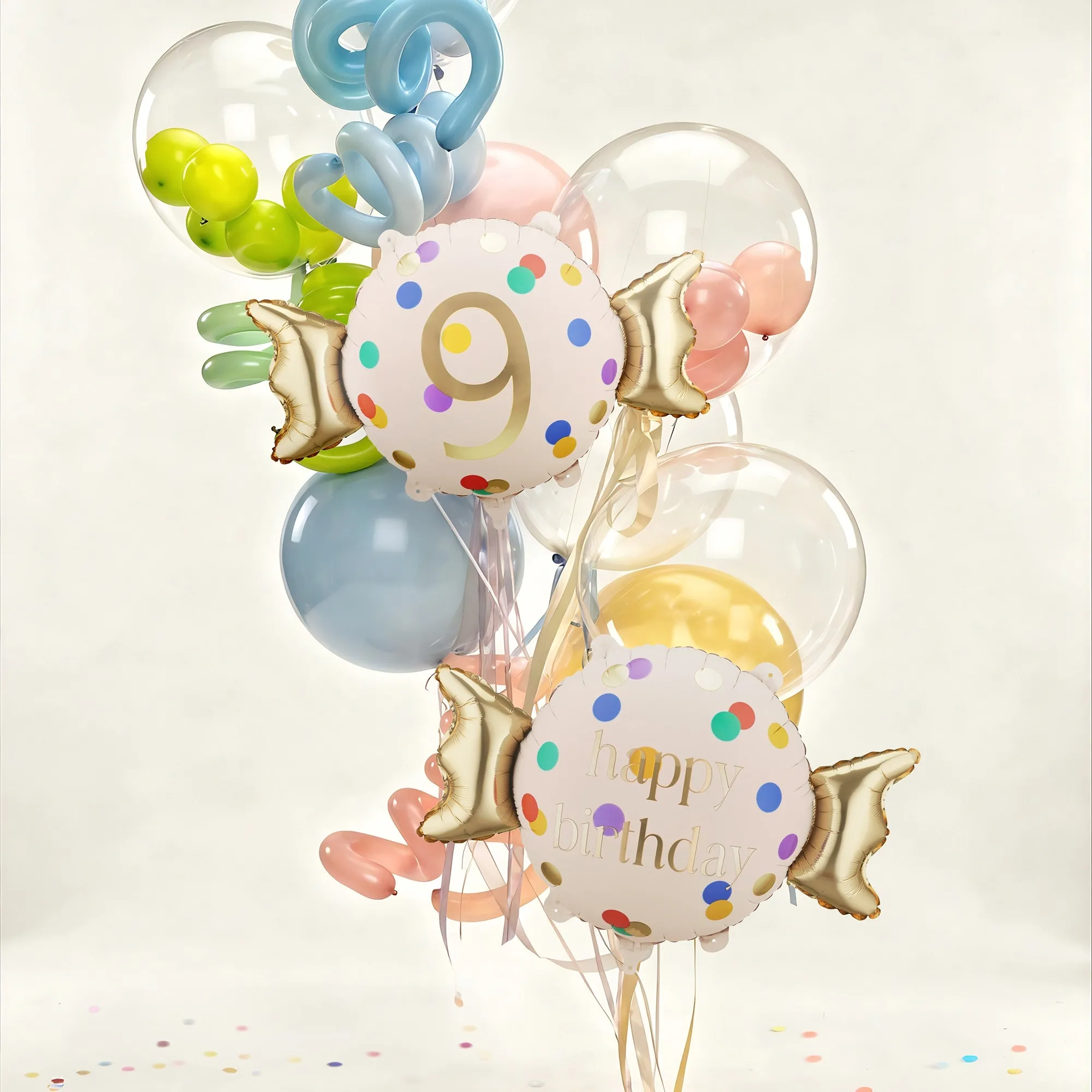 ballons, geburtstag, dekoration, foilballon, konfetti