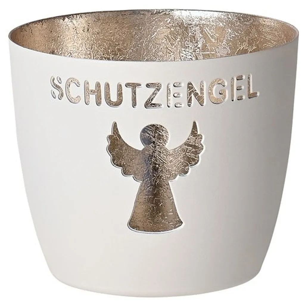 Madras Windlicht "Schutzengel", Weiß/Gold - M