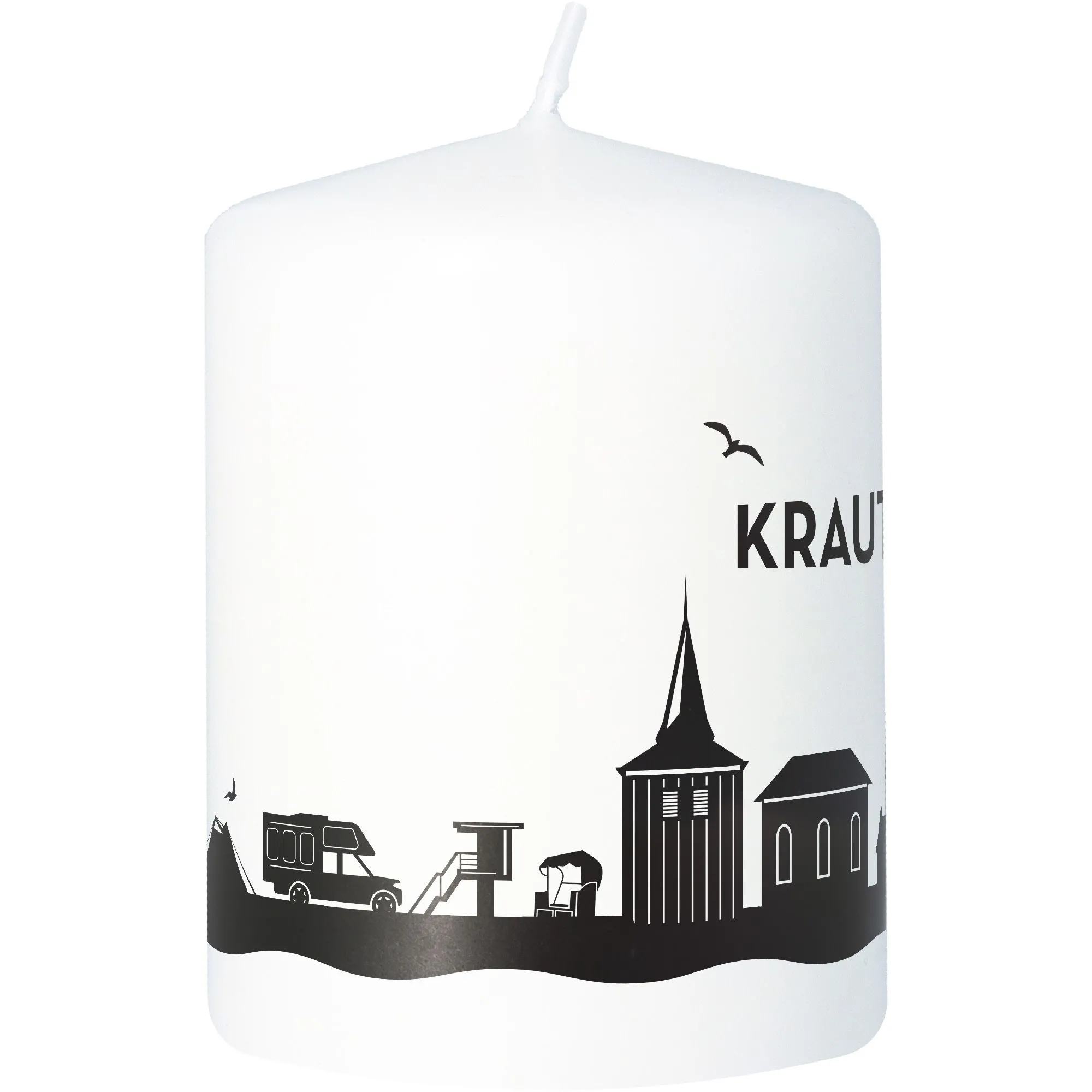 Stumpenkerze Skyline Krautsand Weiß