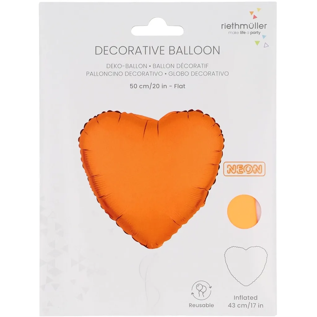 Folienballon Herz Neon Orange 45cm