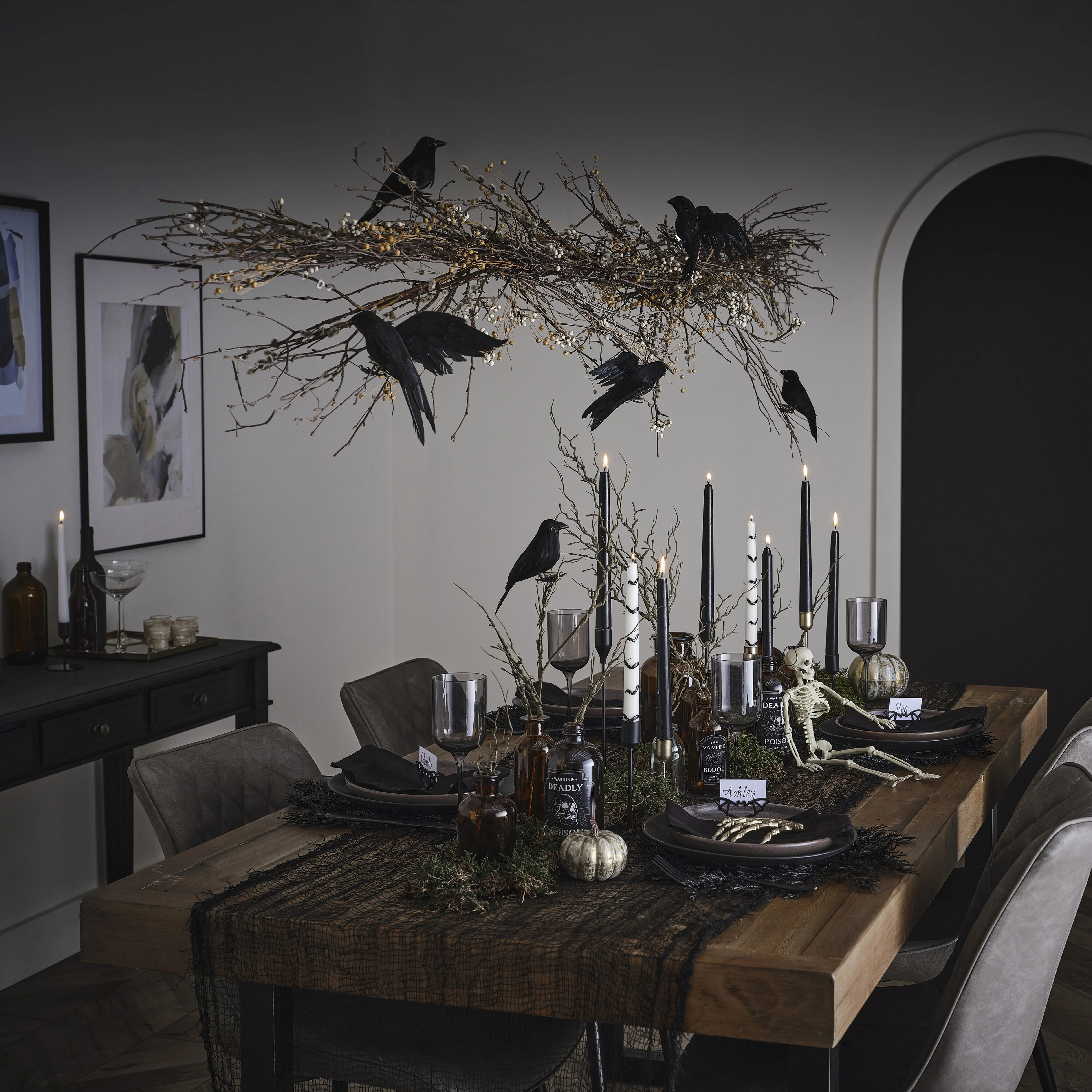 Kunstpflanze Halloween Tischset Schwarz