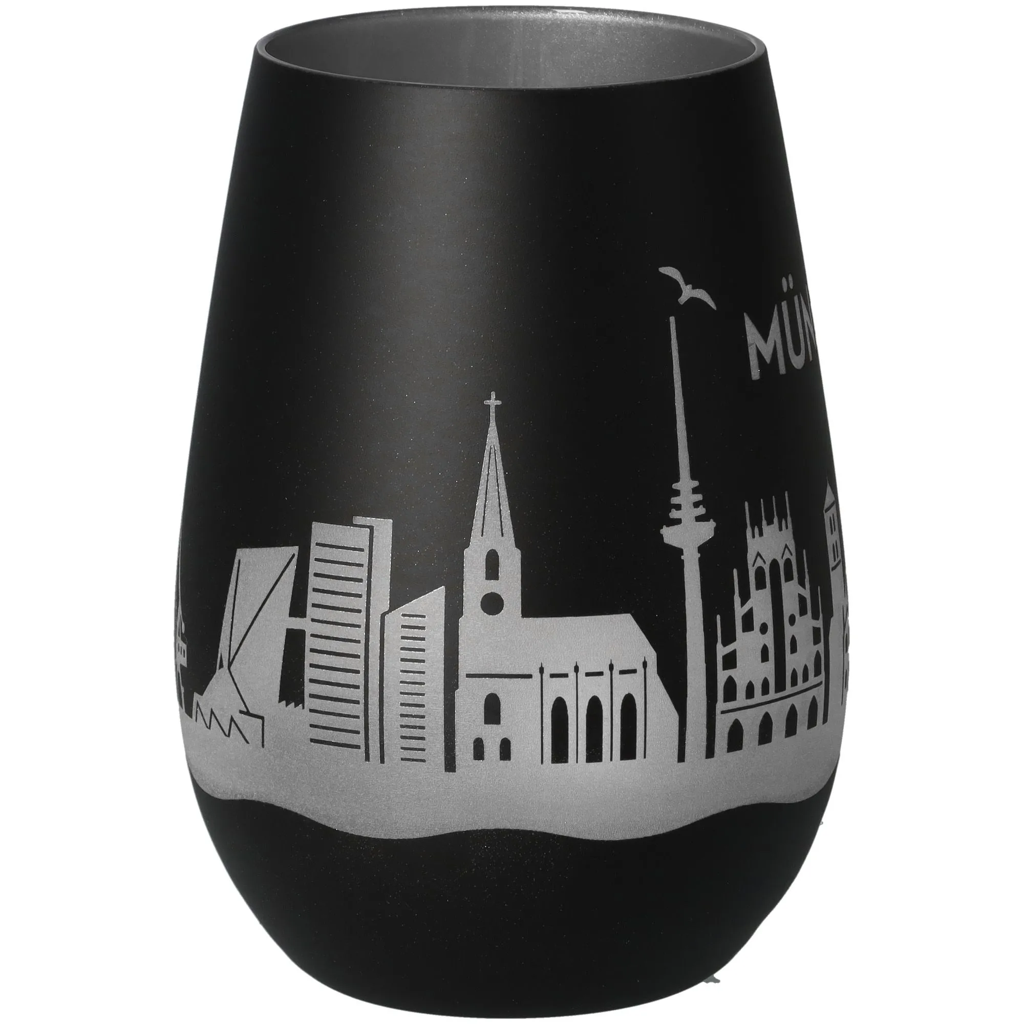 weihnachtsbecher, gläserner tumbler, schwarz, silbernaht, stadt skyline
