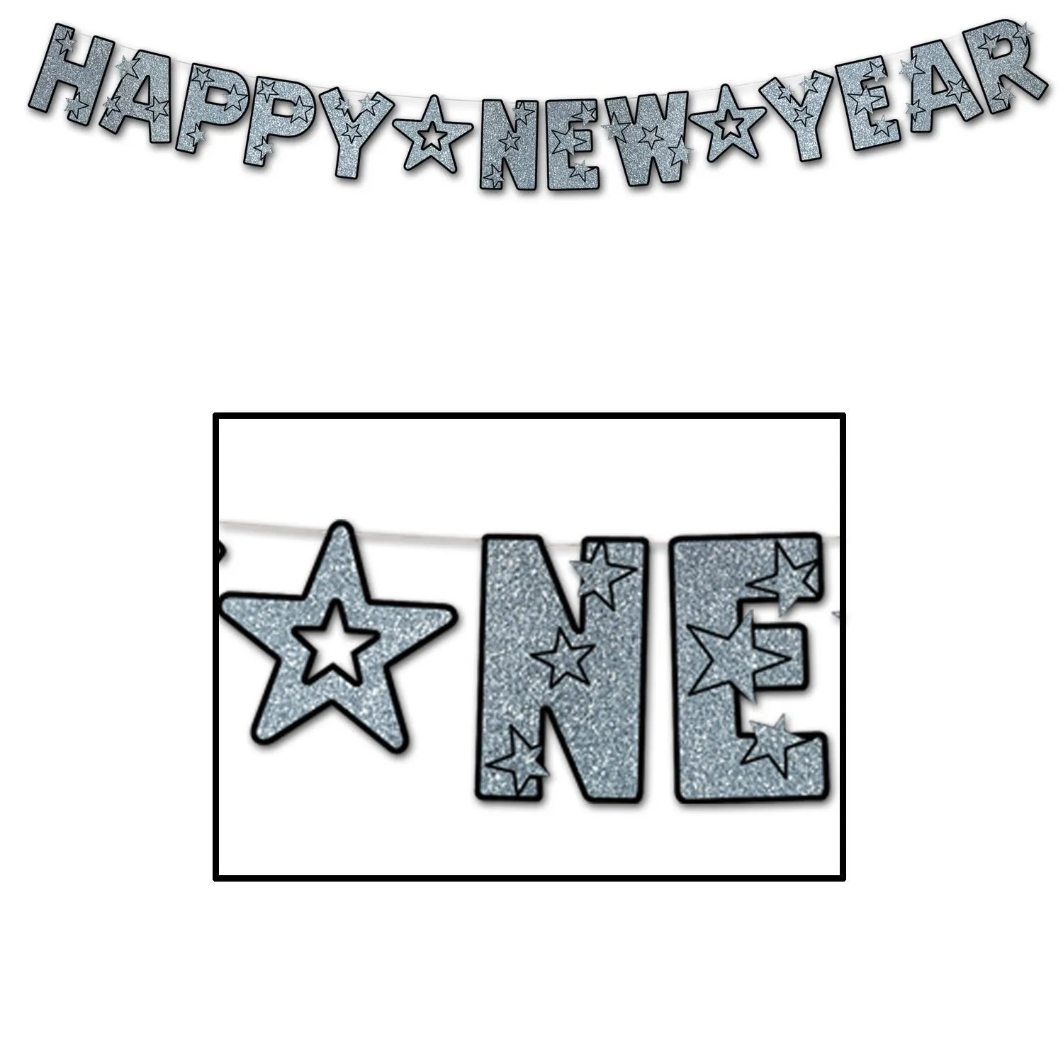 Girlande - Happy New Year Silber-Glitzer