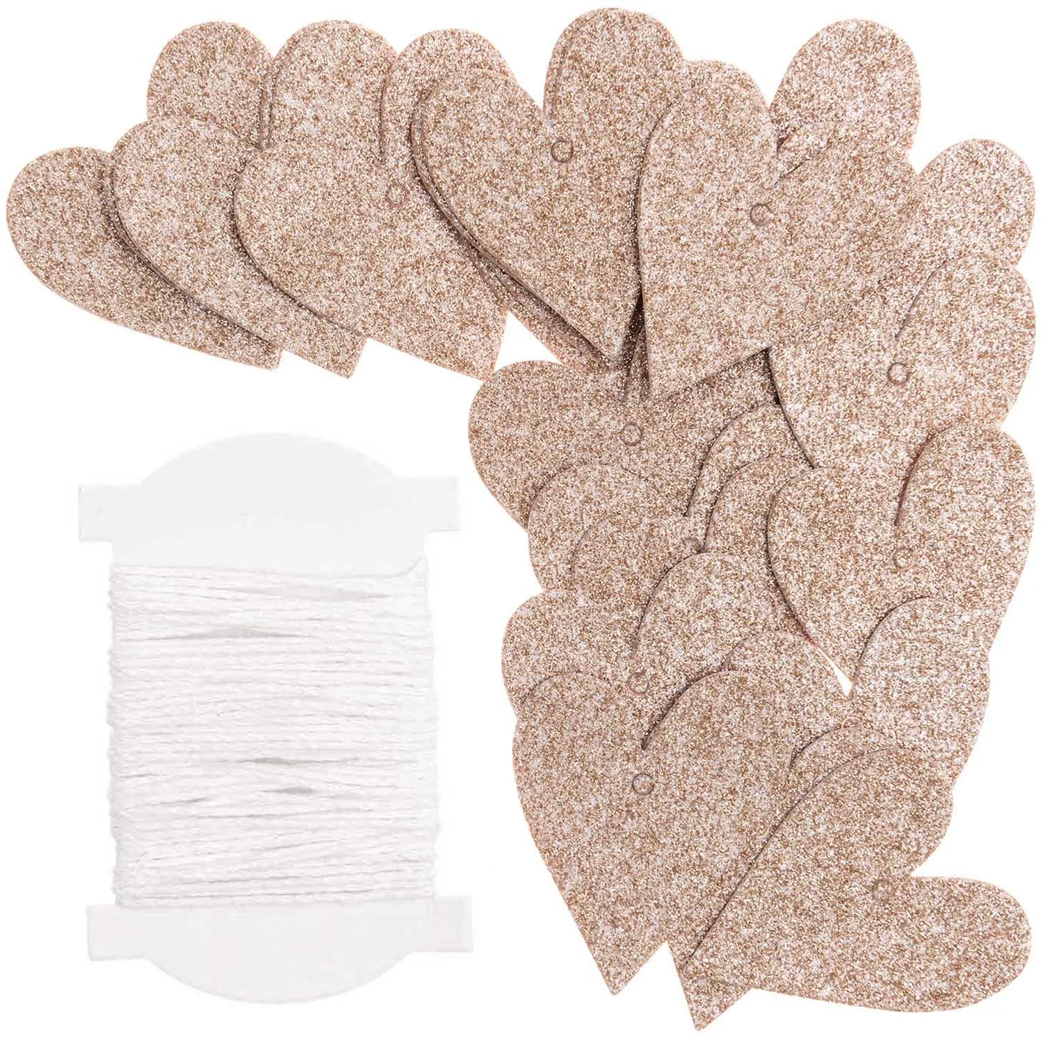 24 Papieranhänger "Glitzerherzen", Roségold