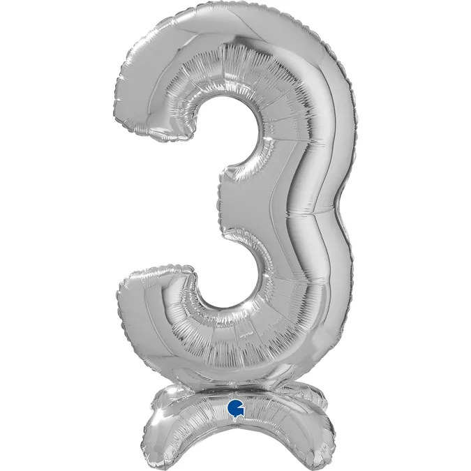 Folienballon Zahl 3 Silber, 65cm