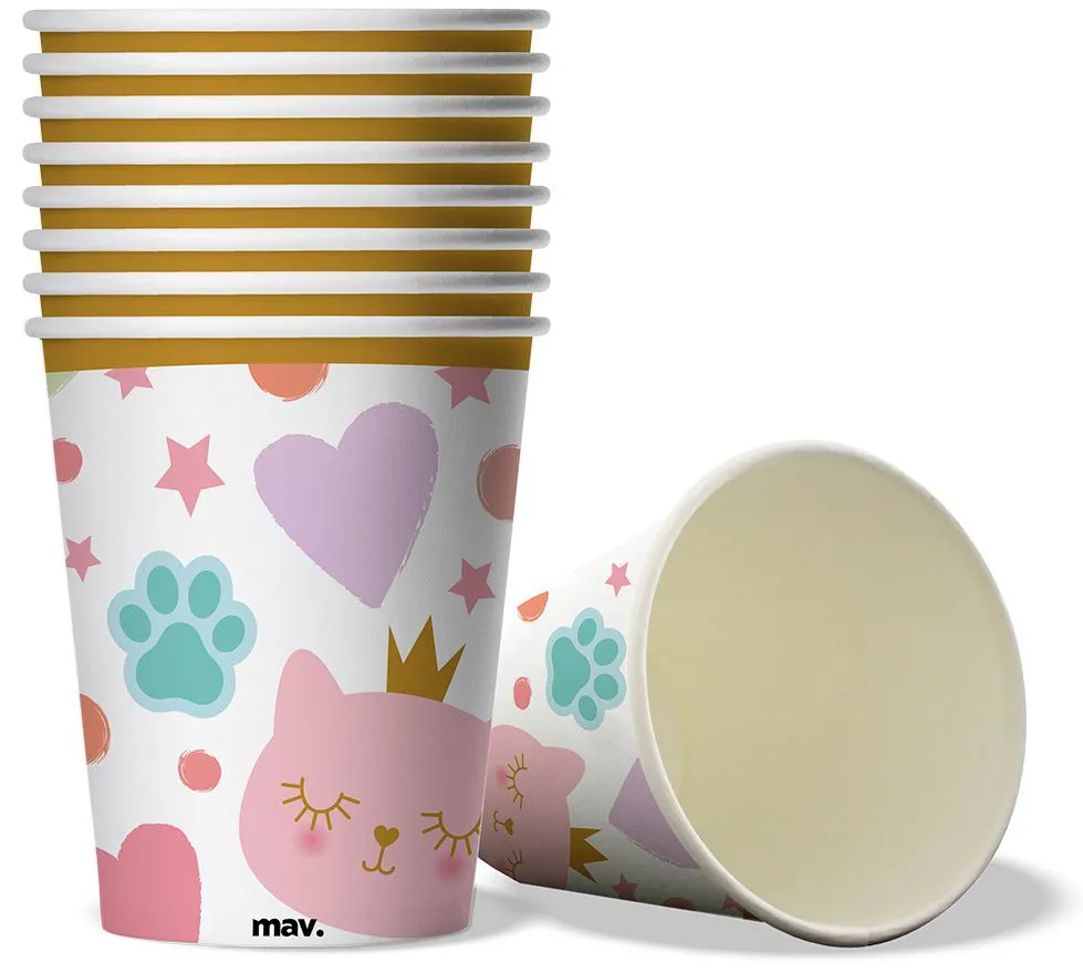 Pappbecher Katzen Prinzessin, 8 Stück