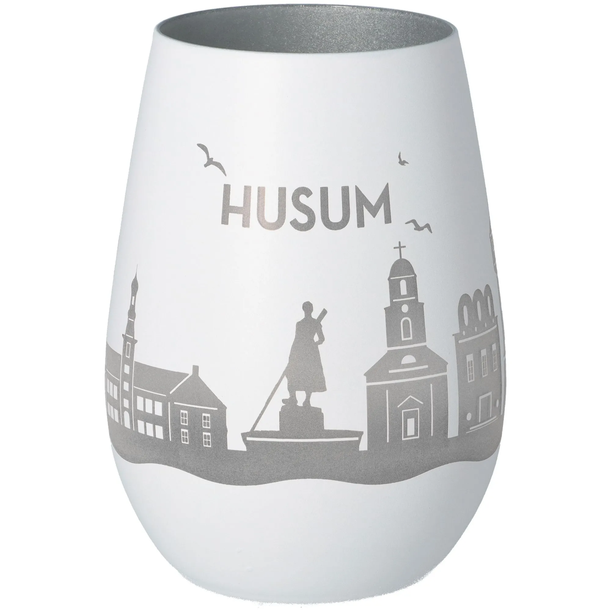 Windlicht Skyline Husum Weiß/Silber